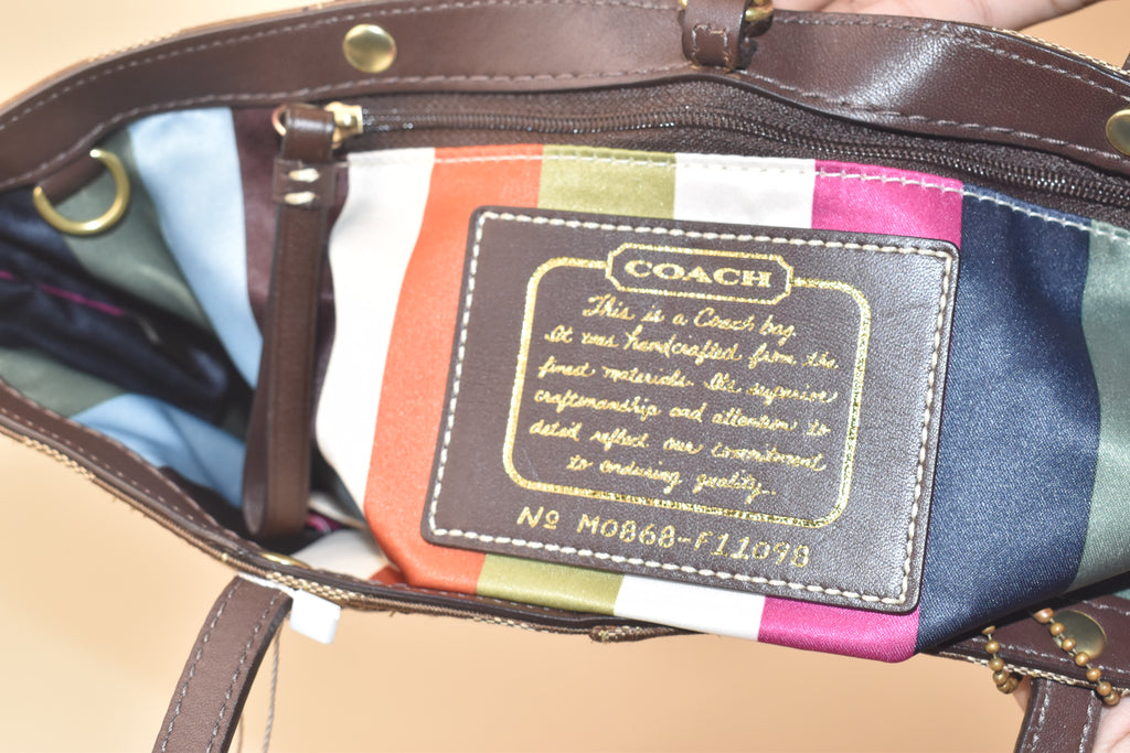 Coach Legacy Stripe Signature Tote – Khaki/Brown