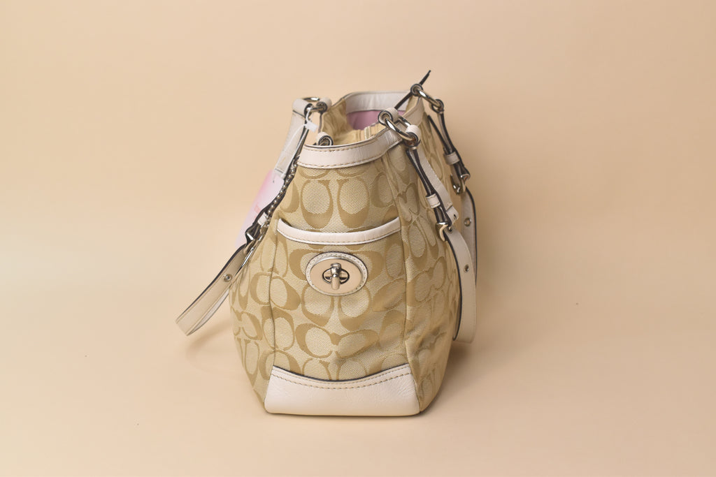 Coach Signature Gallery Turnlock Tote – Khaki/Ivory
