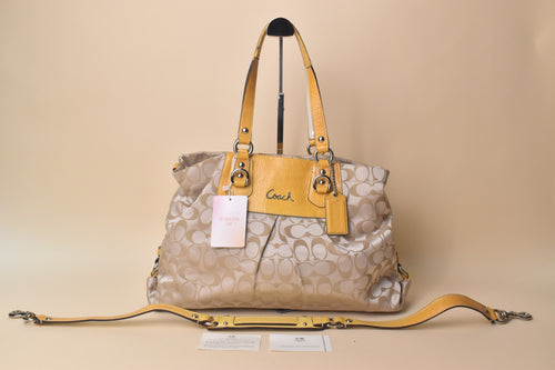 Coach Ashley Signature Satchel 2way – Khaki/Yellow
