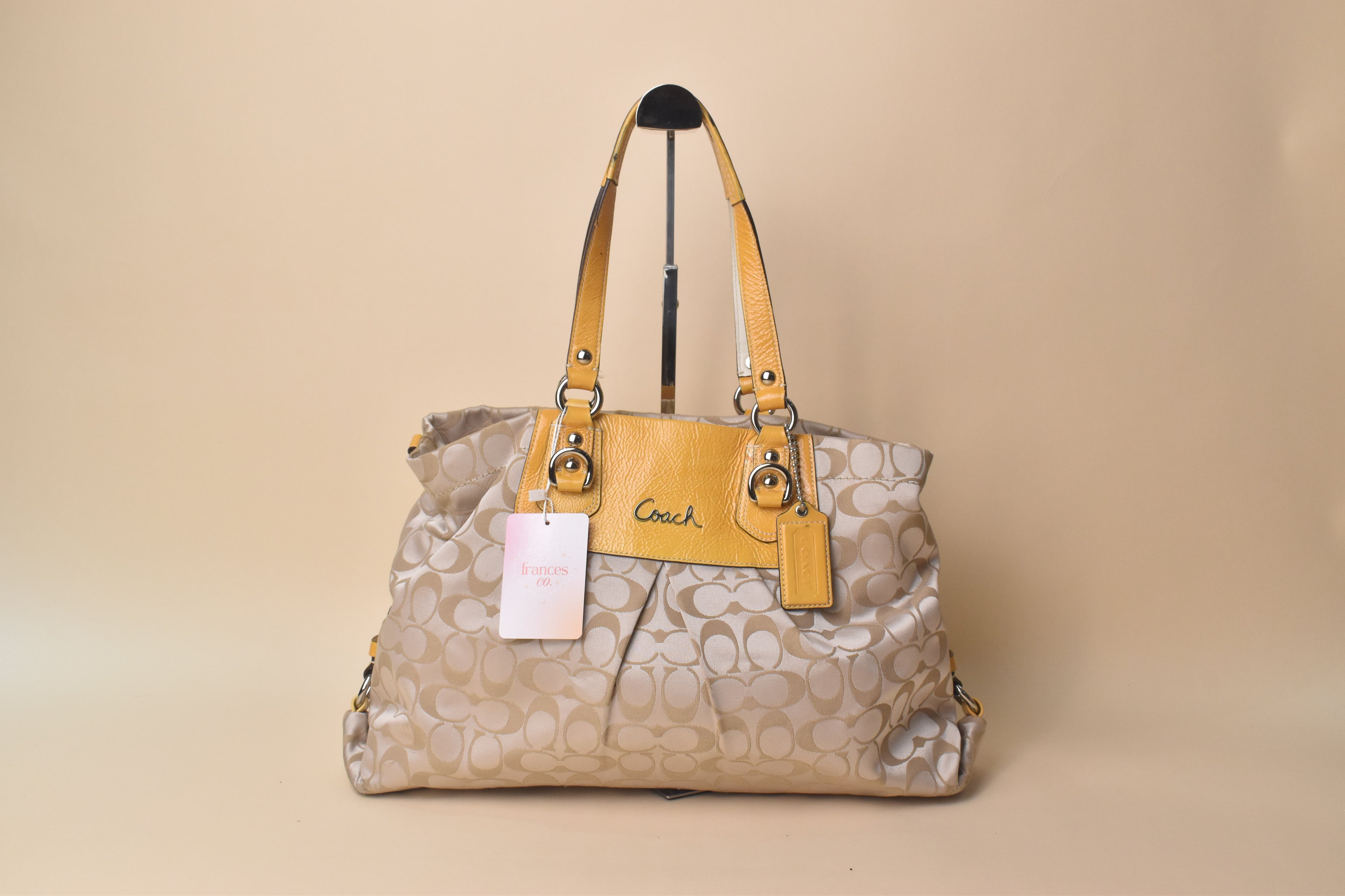 Coach Ashley Signature Satchel 2way – Khaki/Yellow