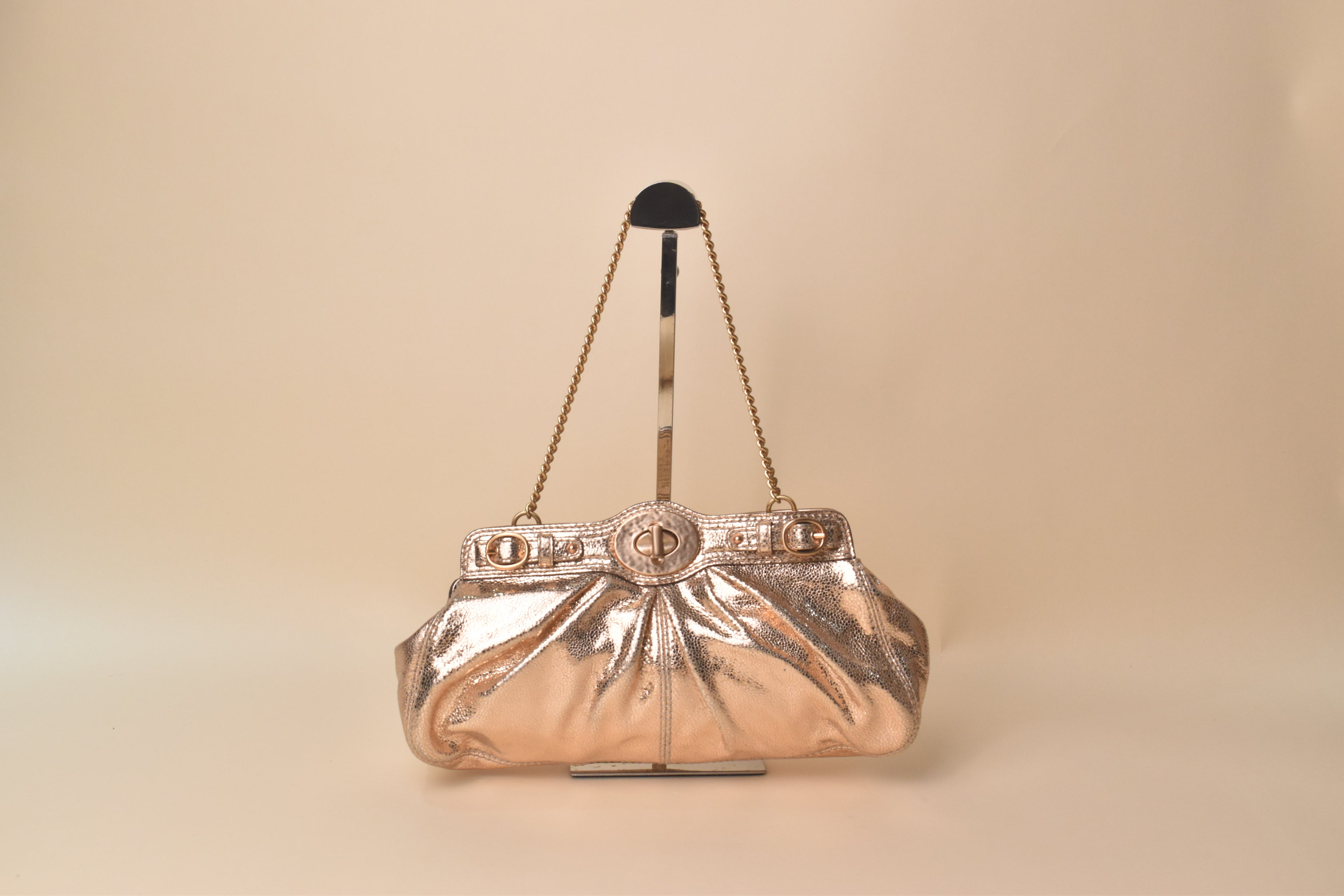 Coach Garnet Mini Chain Gathered Lurex Bag – Rose Gold