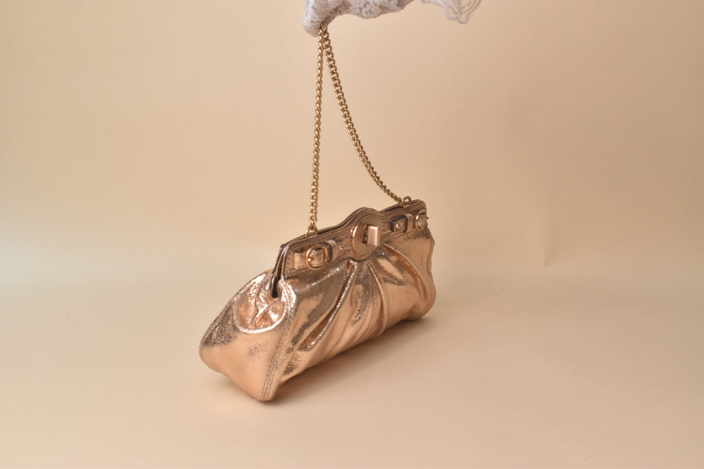 Coach Garnet Mini Chain Gathered Lurex Bag – Rose Gold