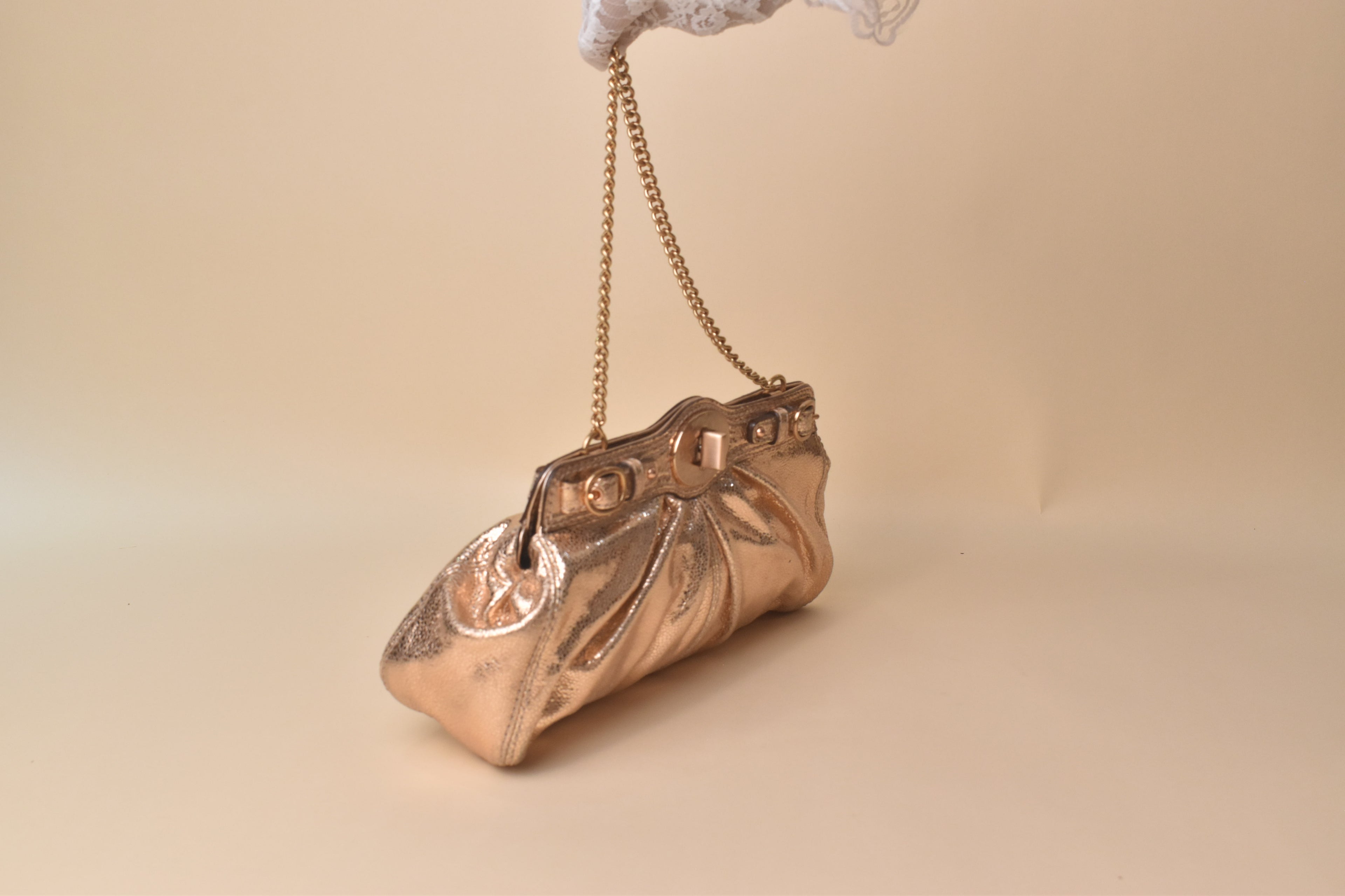 Coach Garnet Mini Chain Gathered Lurex Bag – Rose Gold