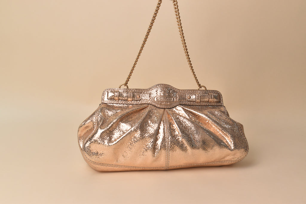 Coach Garnet Mini Chain Gathered Lurex Bag – Rose Gold