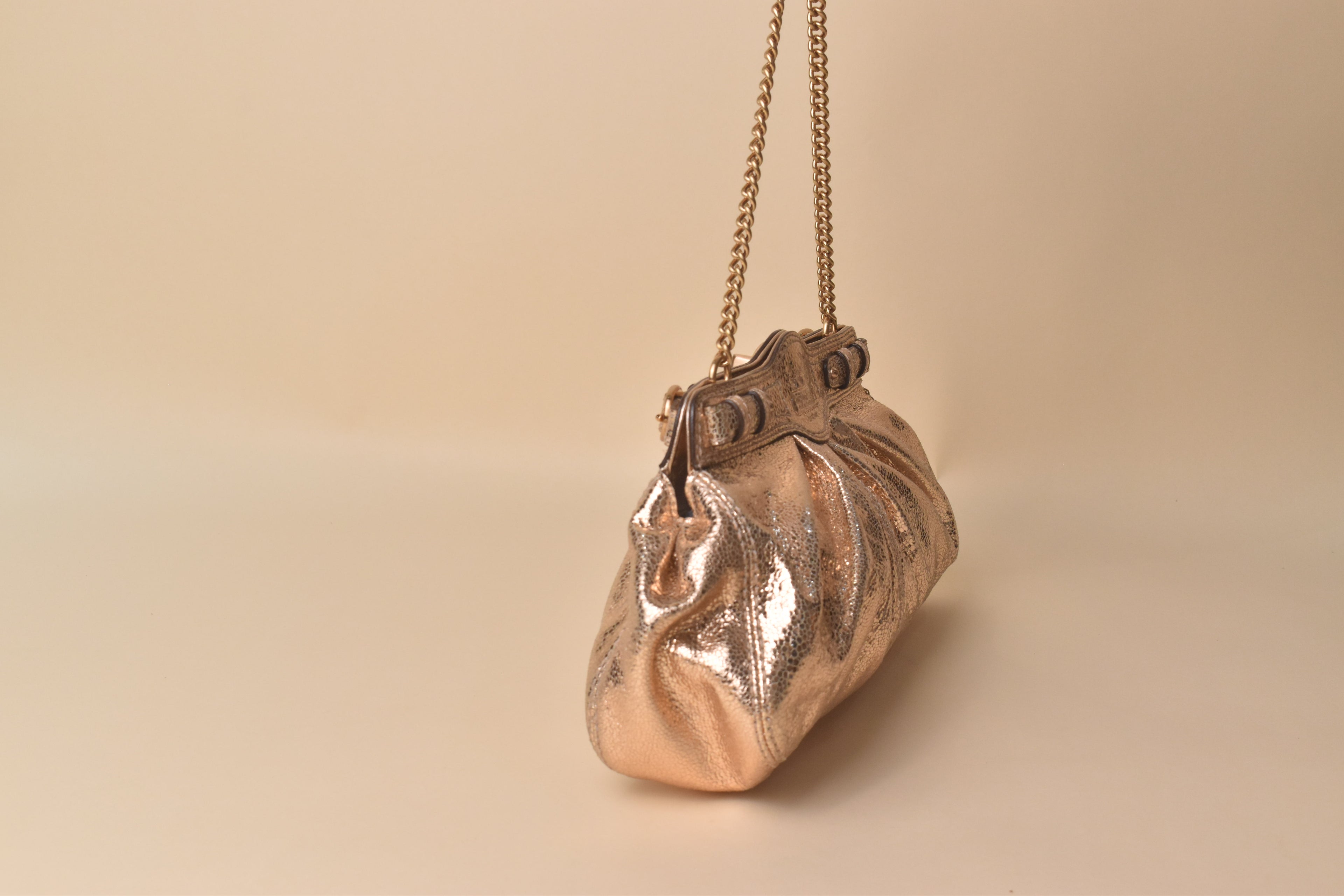 Coach Garnet Mini Chain Gathered Lurex Bag – Rose Gold
