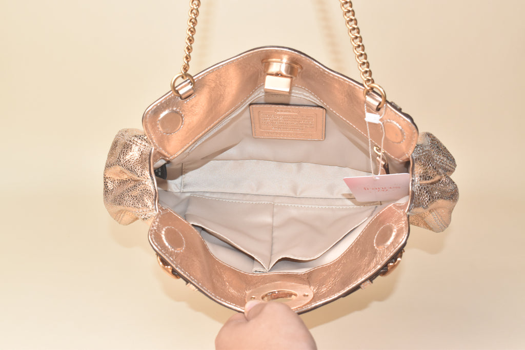 Coach Garnet Mini Chain Gathered Lurex Bag – Rose Gold