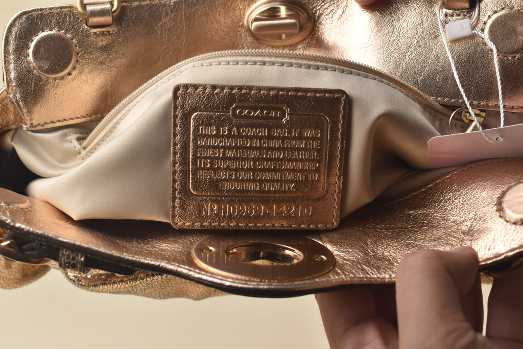Coach Garnet Mini Chain Gathered Lurex Bag – Rose Gold