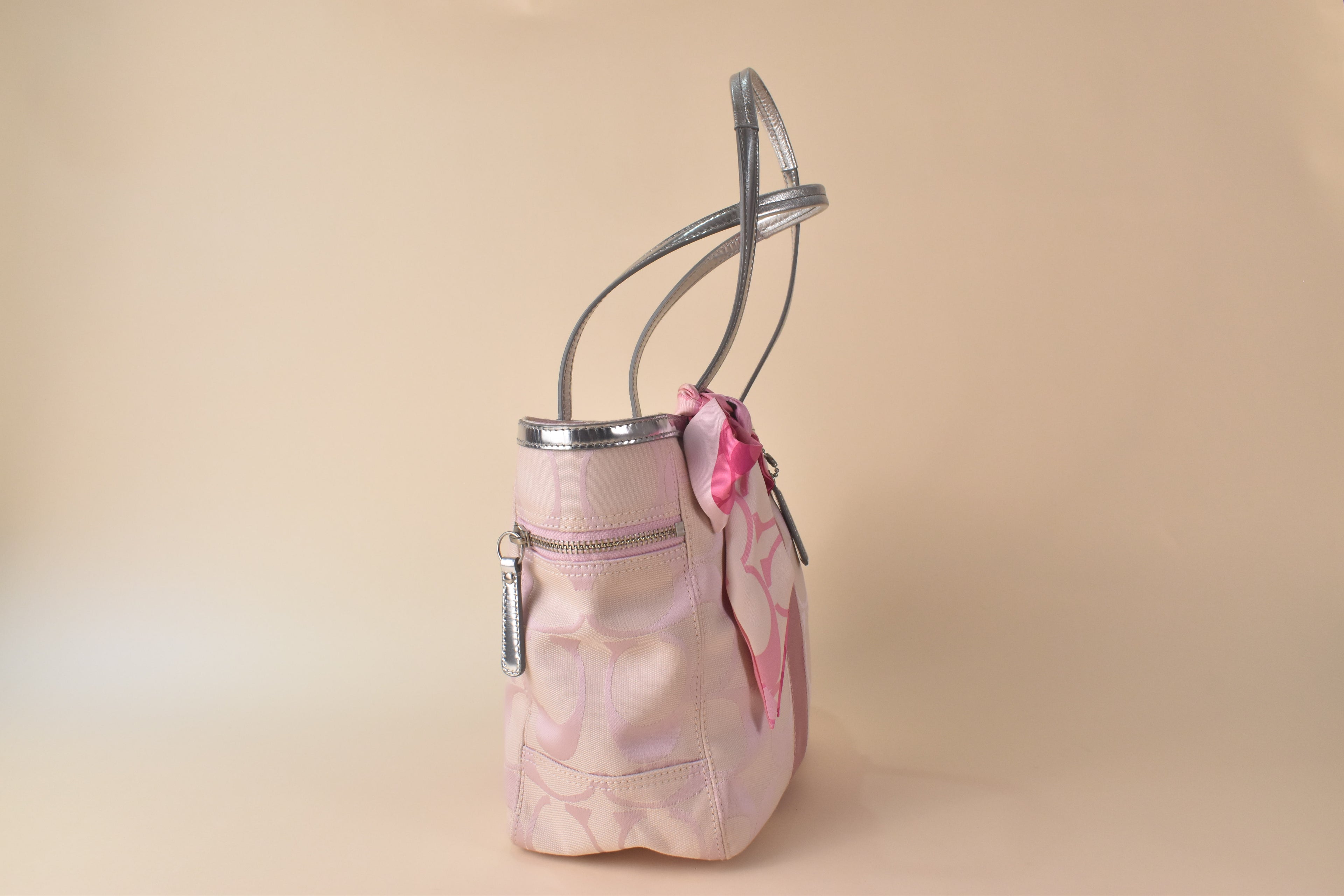 Coach Signature Stripe Tote - Silver/Pink