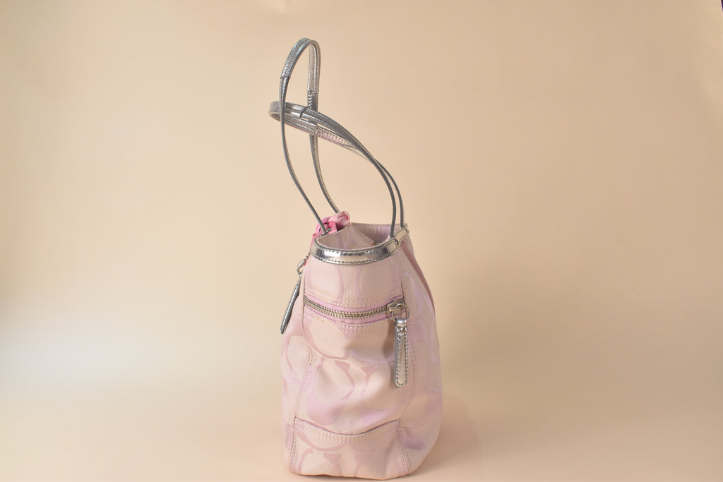 Coach Signature Stripe Tote - Silver/Pink