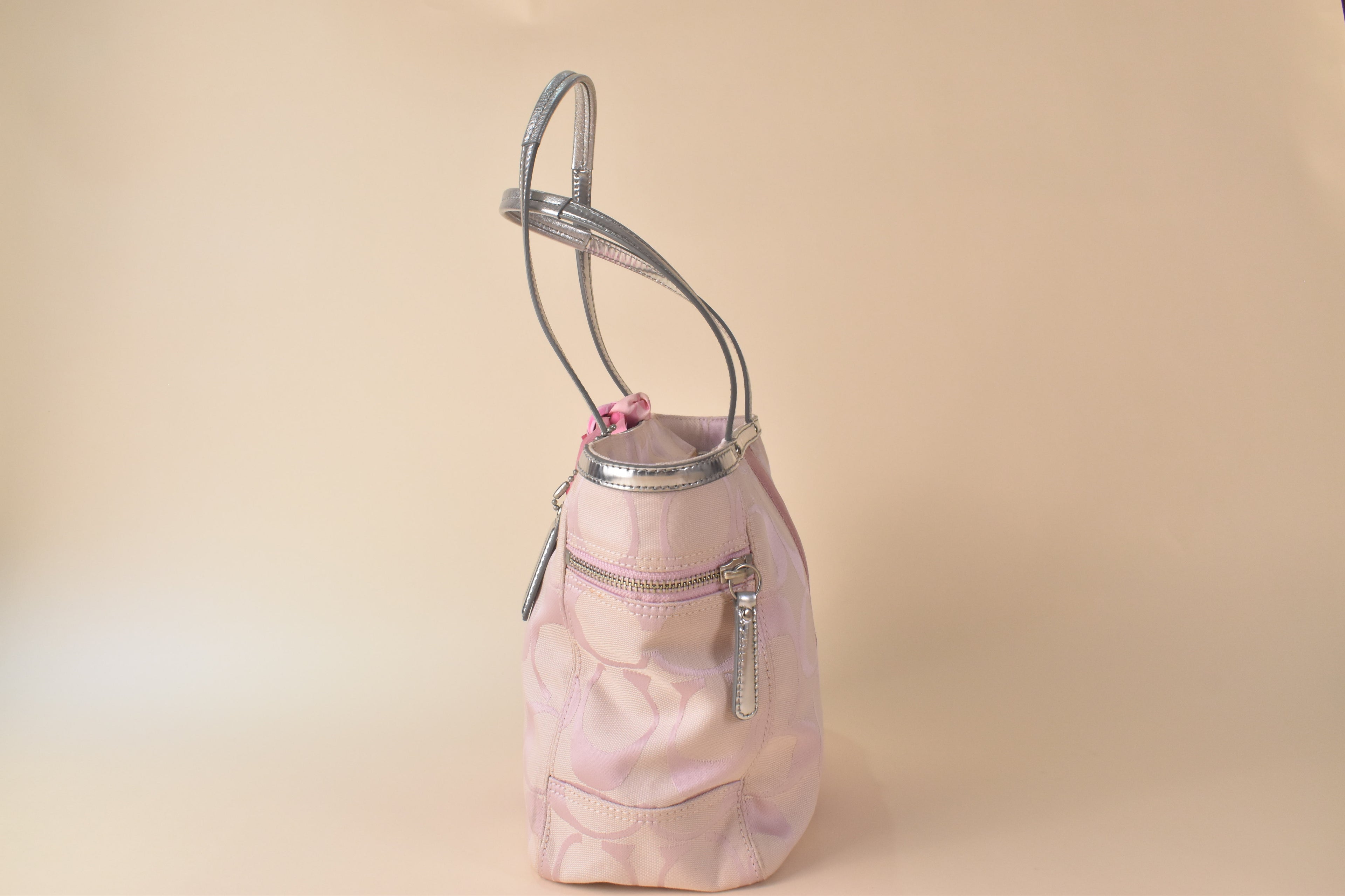 Coach Signature Stripe Tote - Silver/Pink