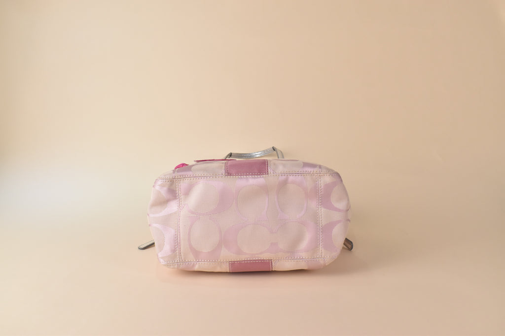 Coach Signature Stripe Tote - Silver/Pink