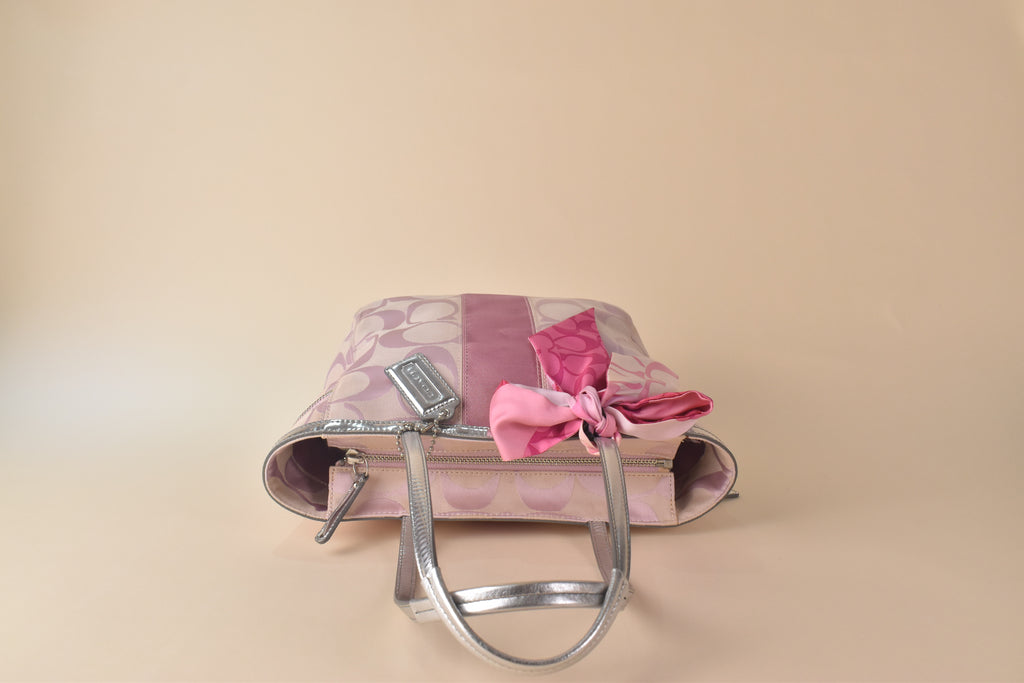 Coach Signature Stripe Tote - Silver/Pink