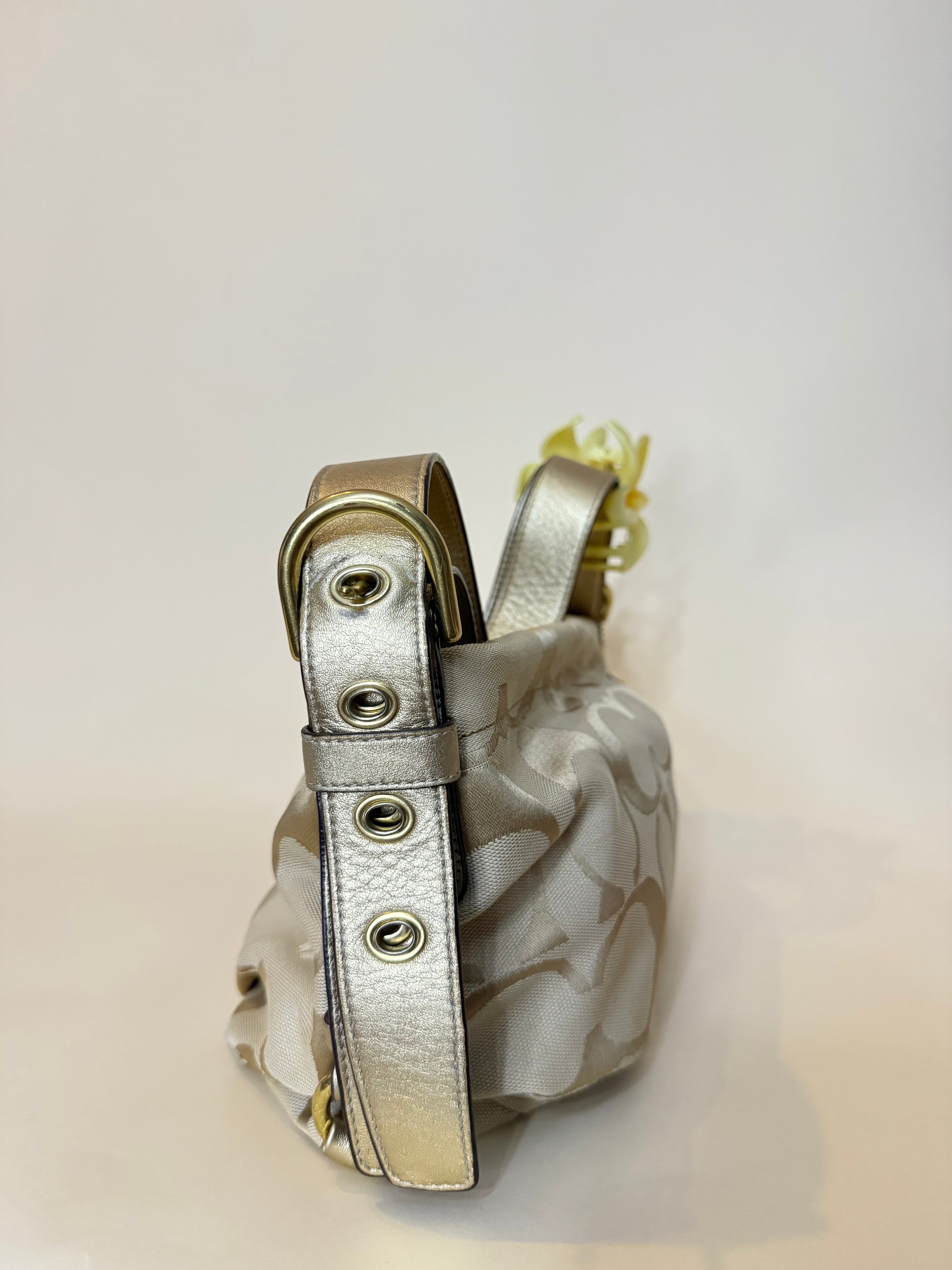 Coach Hobo Bag 2WAY Gold Signature Canvas