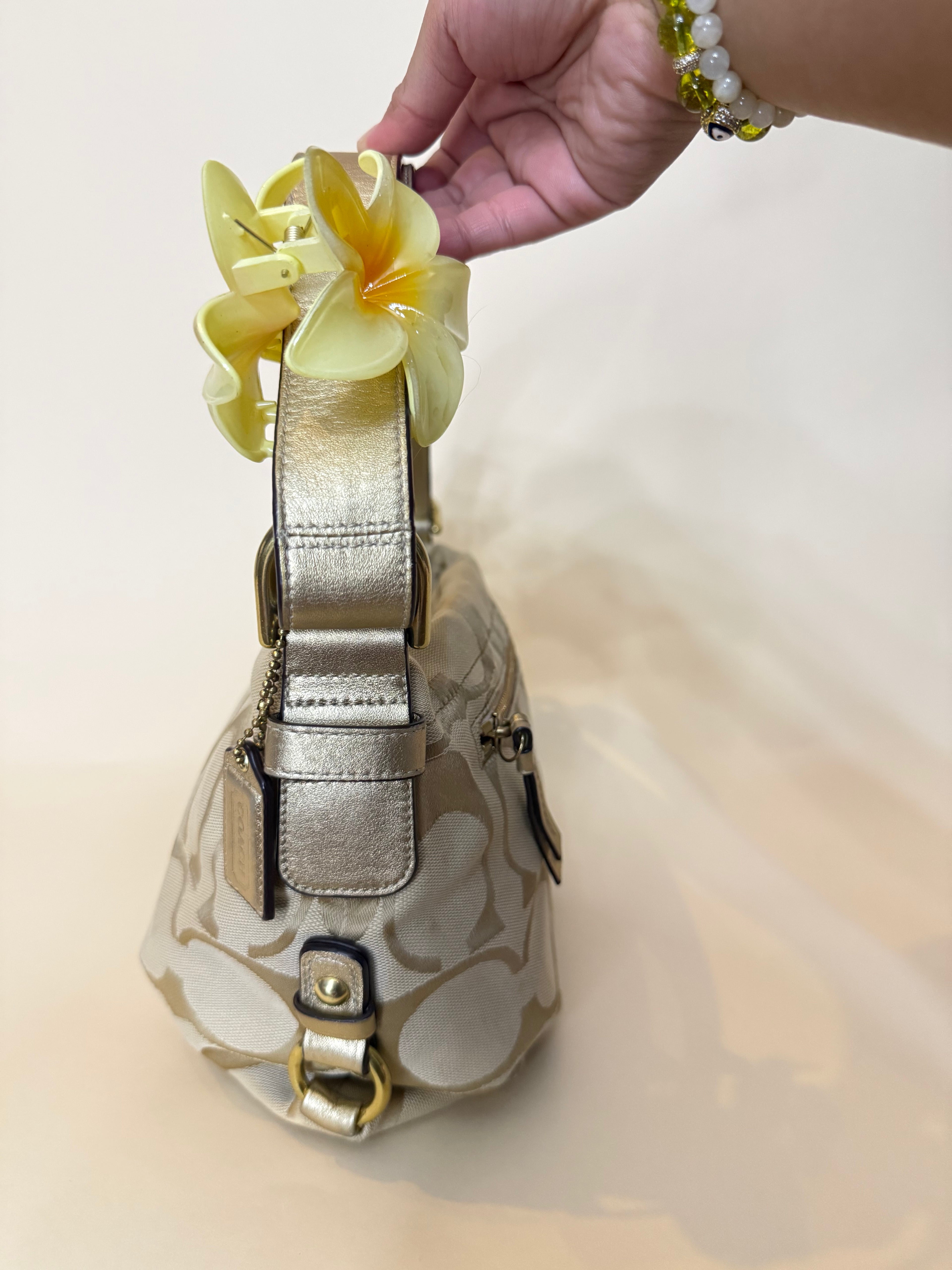 Coach Hobo Bag 2WAY Gold Signature Canvas