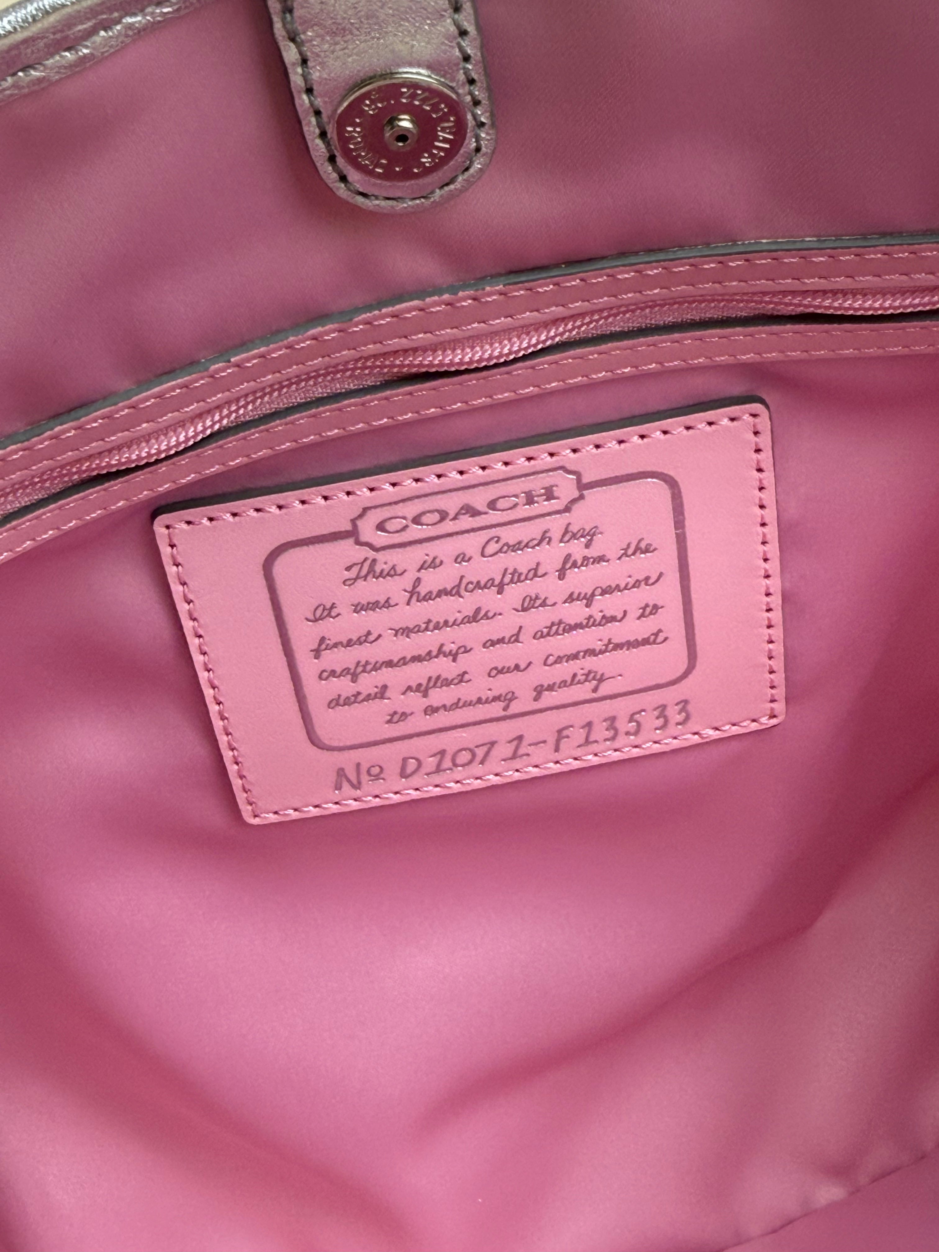 Coach Signature Stripe Kisslock Carryall Tote - Pink/Silver