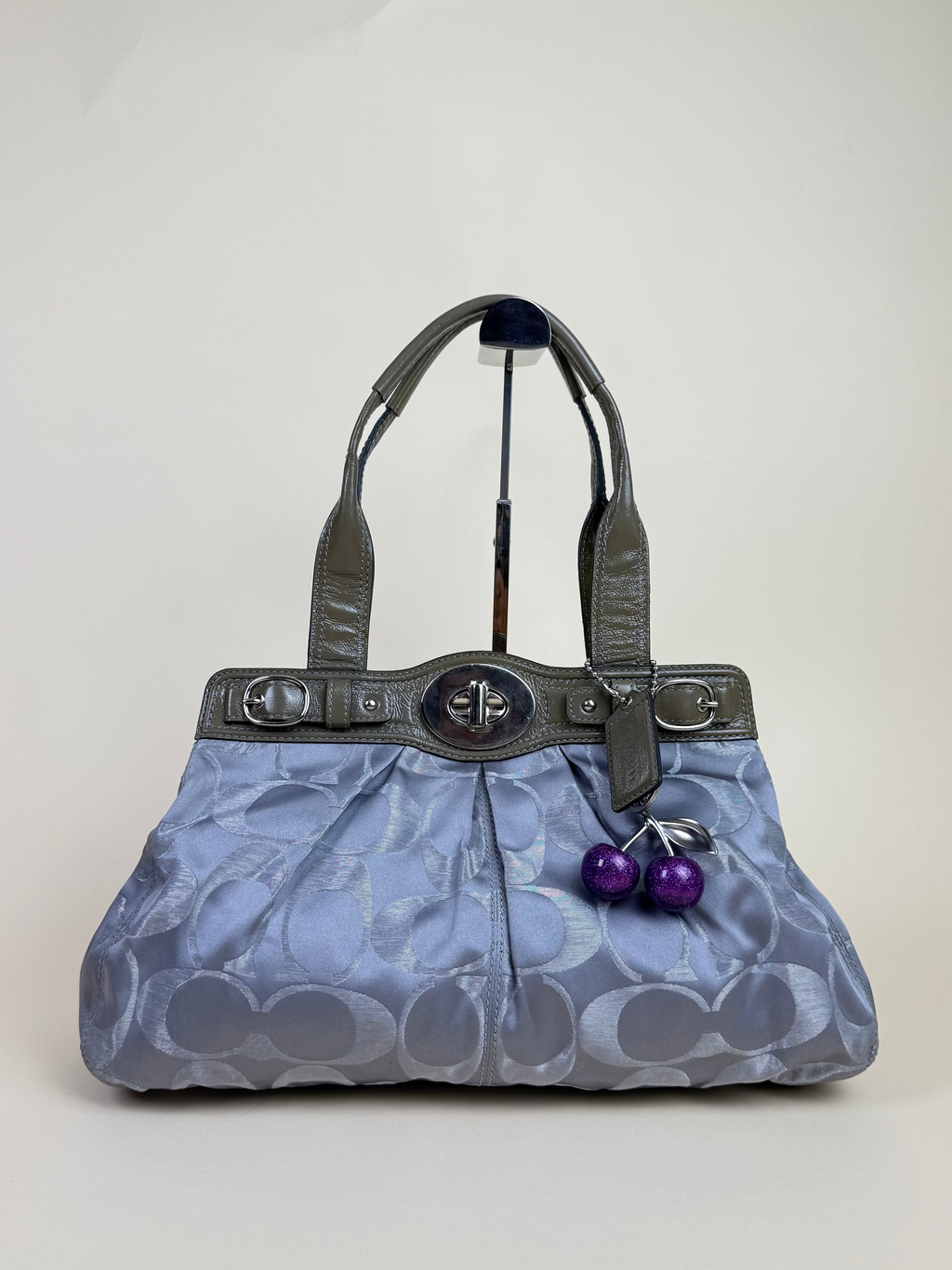 Coach Madison Op Art Sateen Garnet Satchel - Silver Grey Lilac