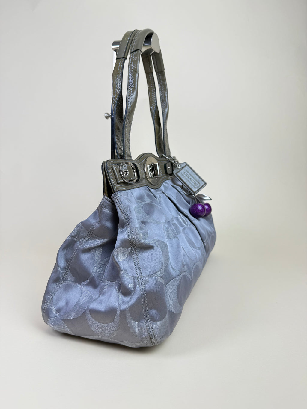 Coach Madison Op Art Sateen Garnet Satchel - Silver Grey Lilac