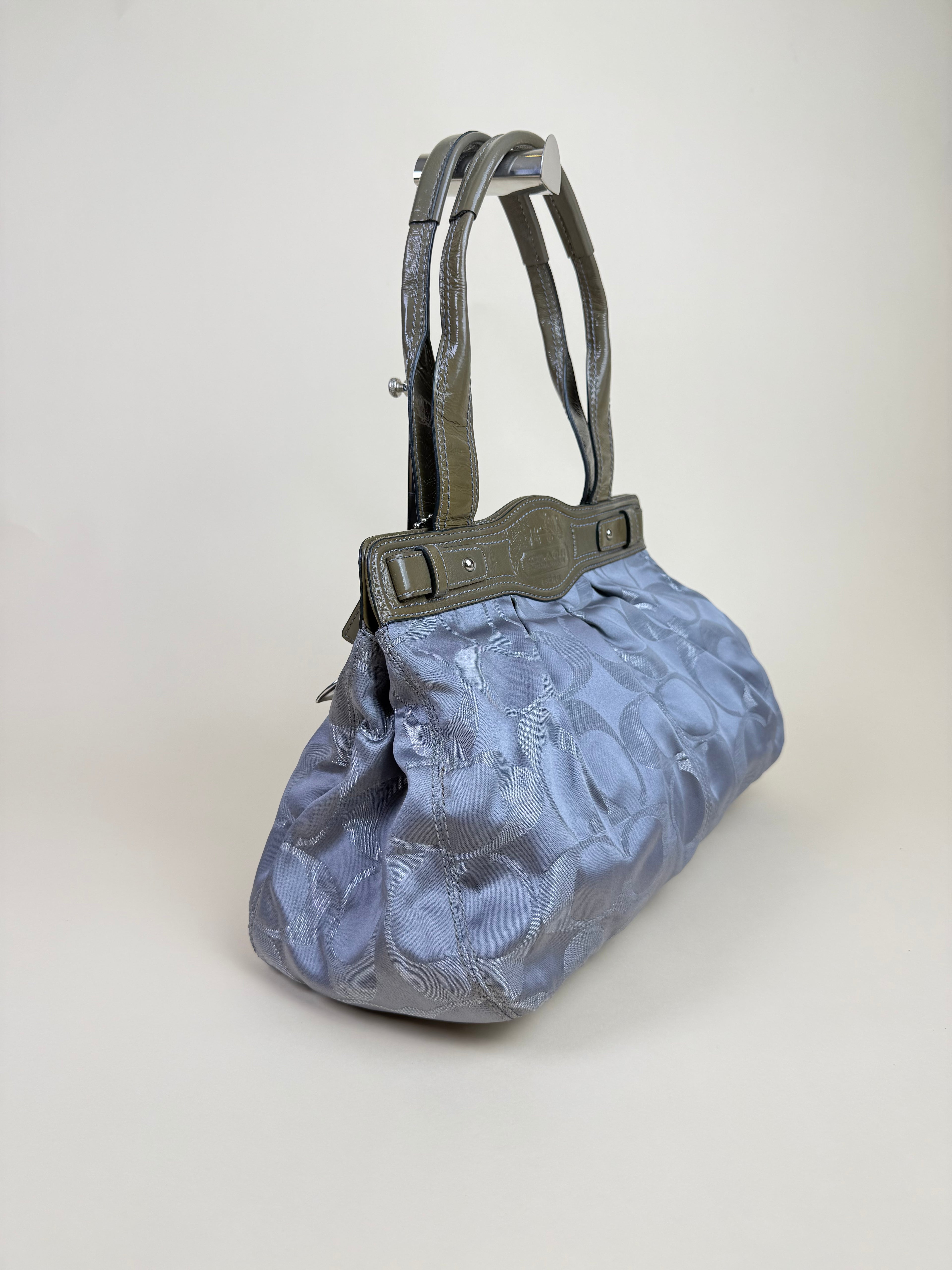 Coach Madison Op Art Sateen Garnet Satchel - Silver Grey Lilac