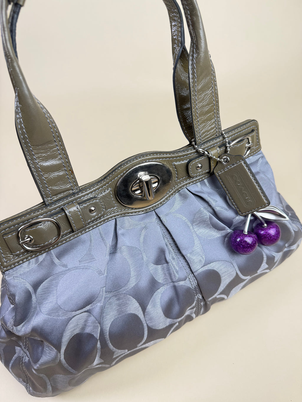 Coach Madison Op Art Sateen Garnet Satchel - Silver Grey Lilac