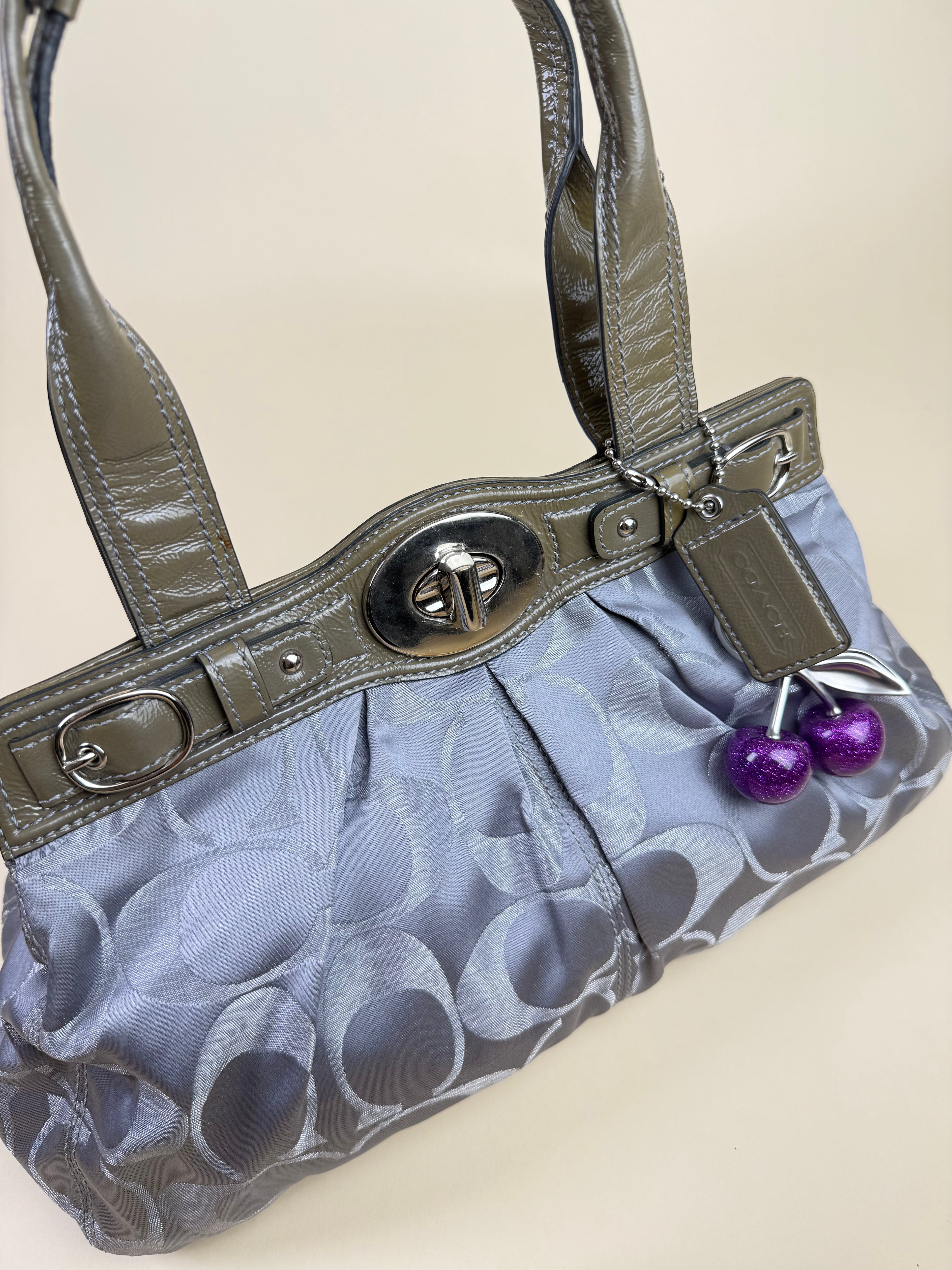 Coach Madison Op Art Sateen Garnet Satchel - Silver Grey Lilac