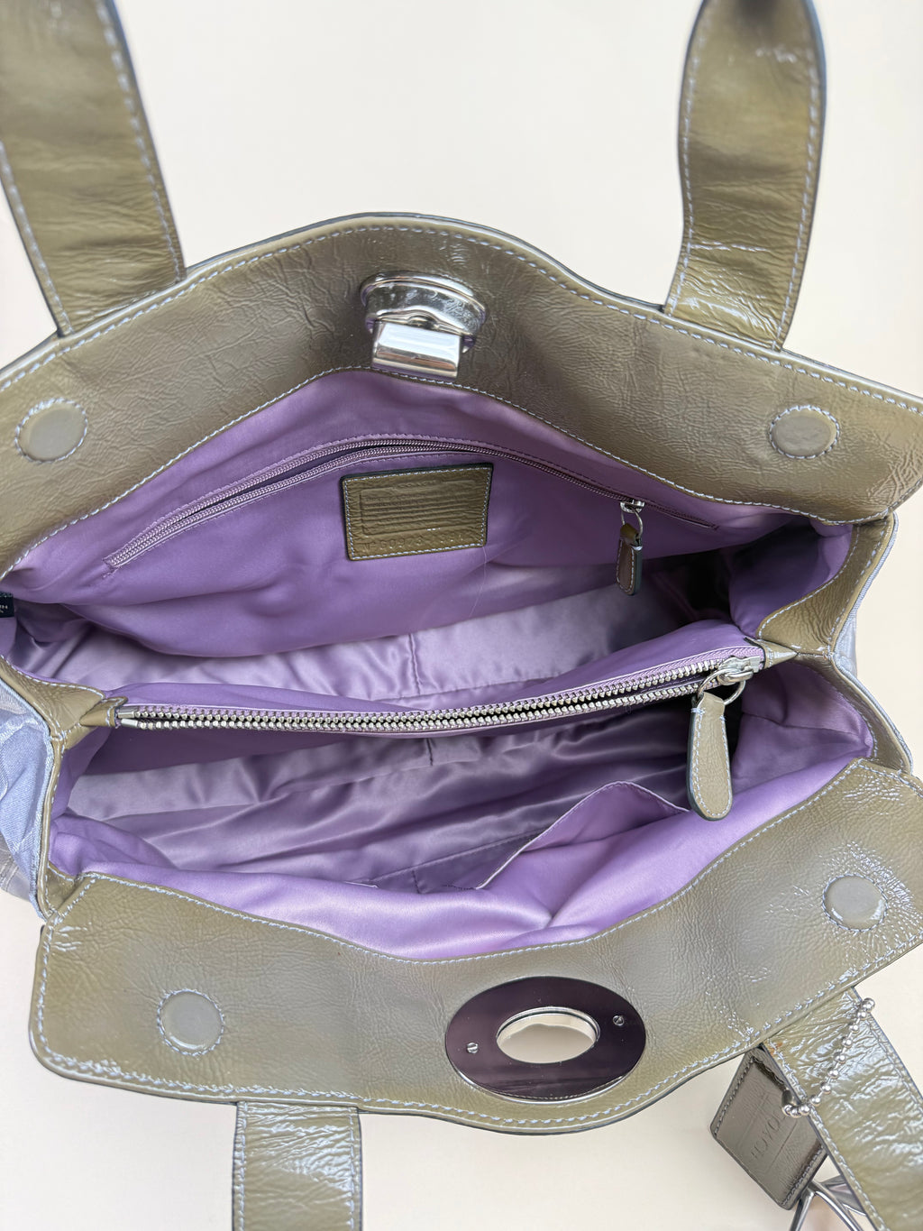 Coach Madison Op Art Sateen Garnet Satchel - Silver Grey Lilac