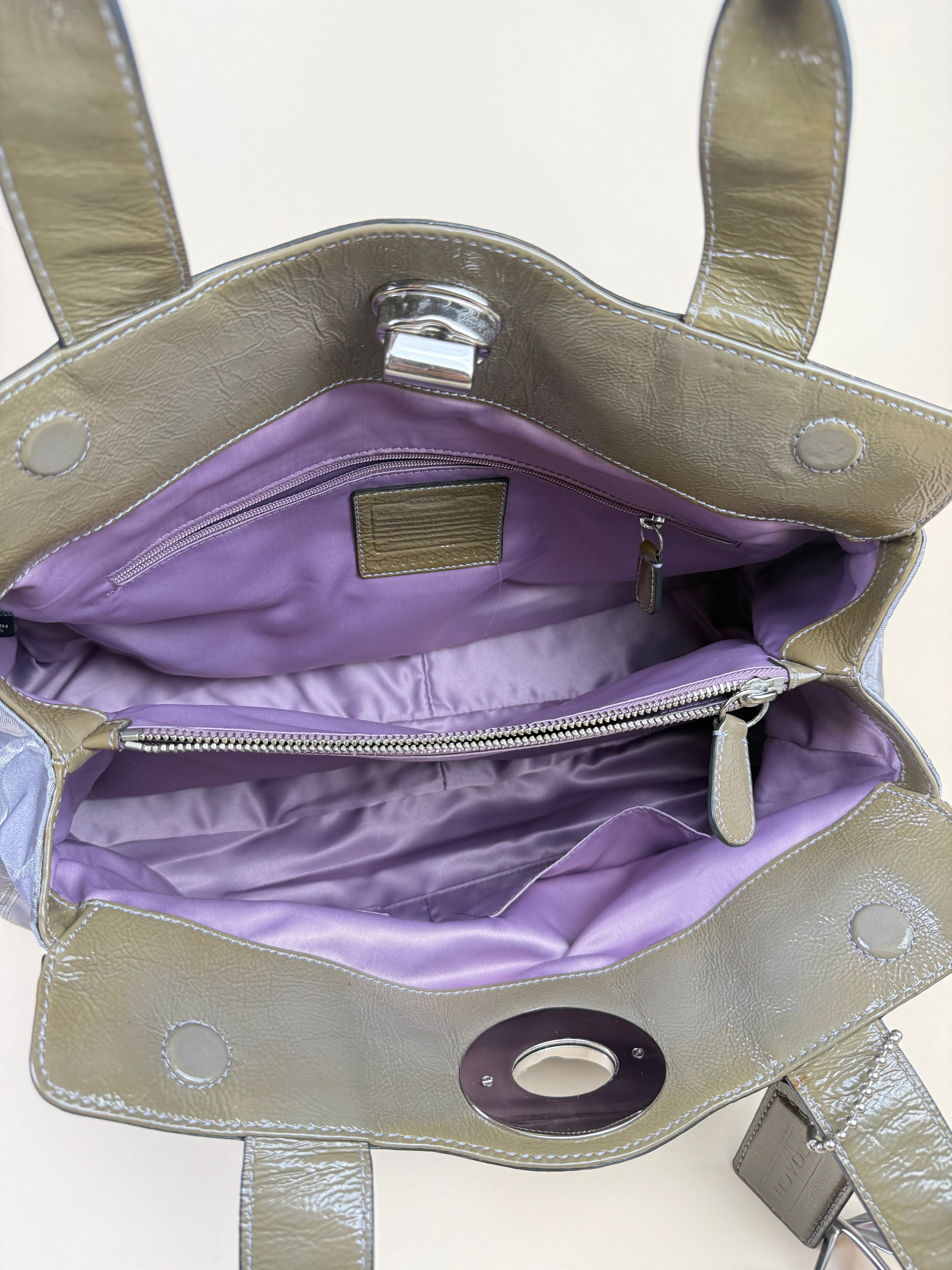 Coach Madison Op Art Sateen Garnet Satchel - Silver Grey Lilac