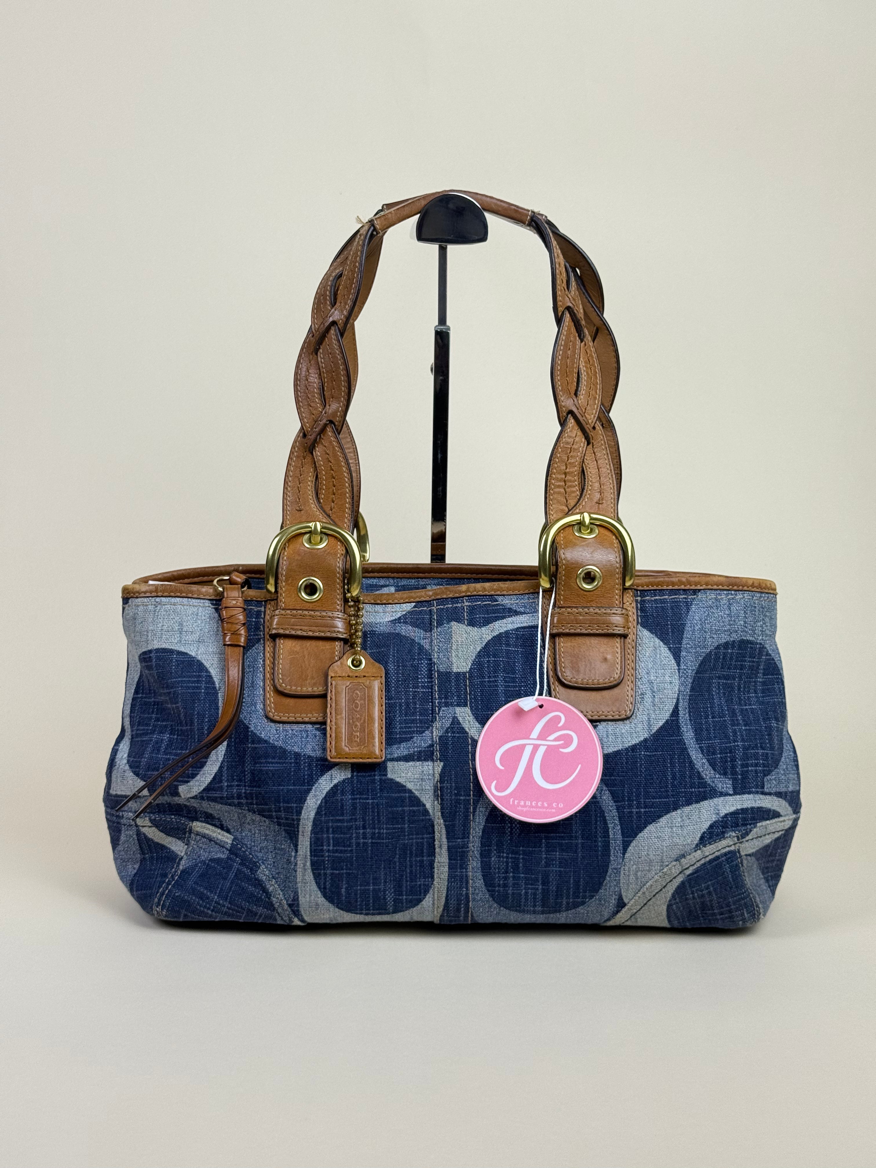 Coach Signature Denim Zip Tote - Blue/Brown