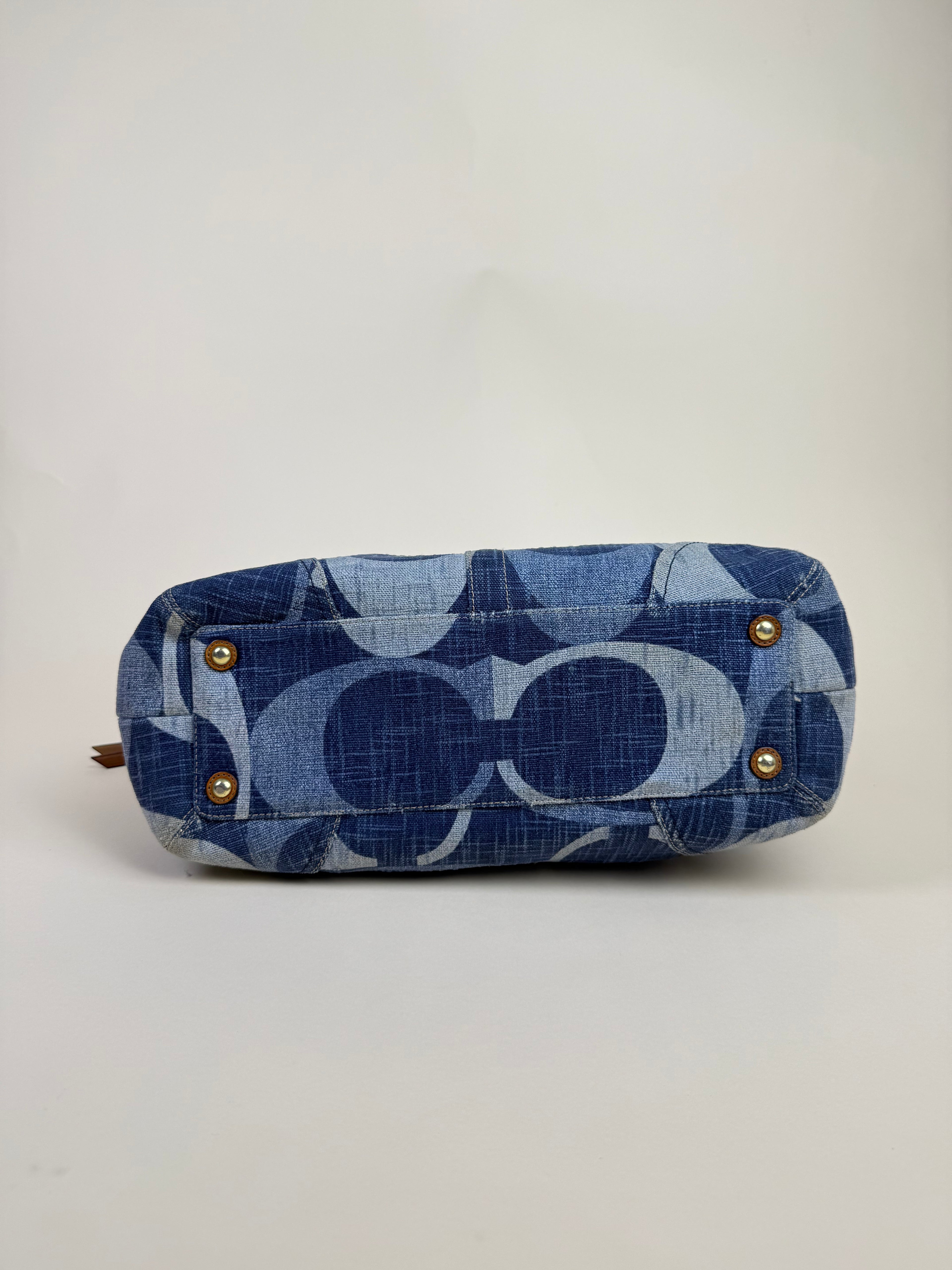 Coach Signature Denim Zip Tote - Blue/Brown