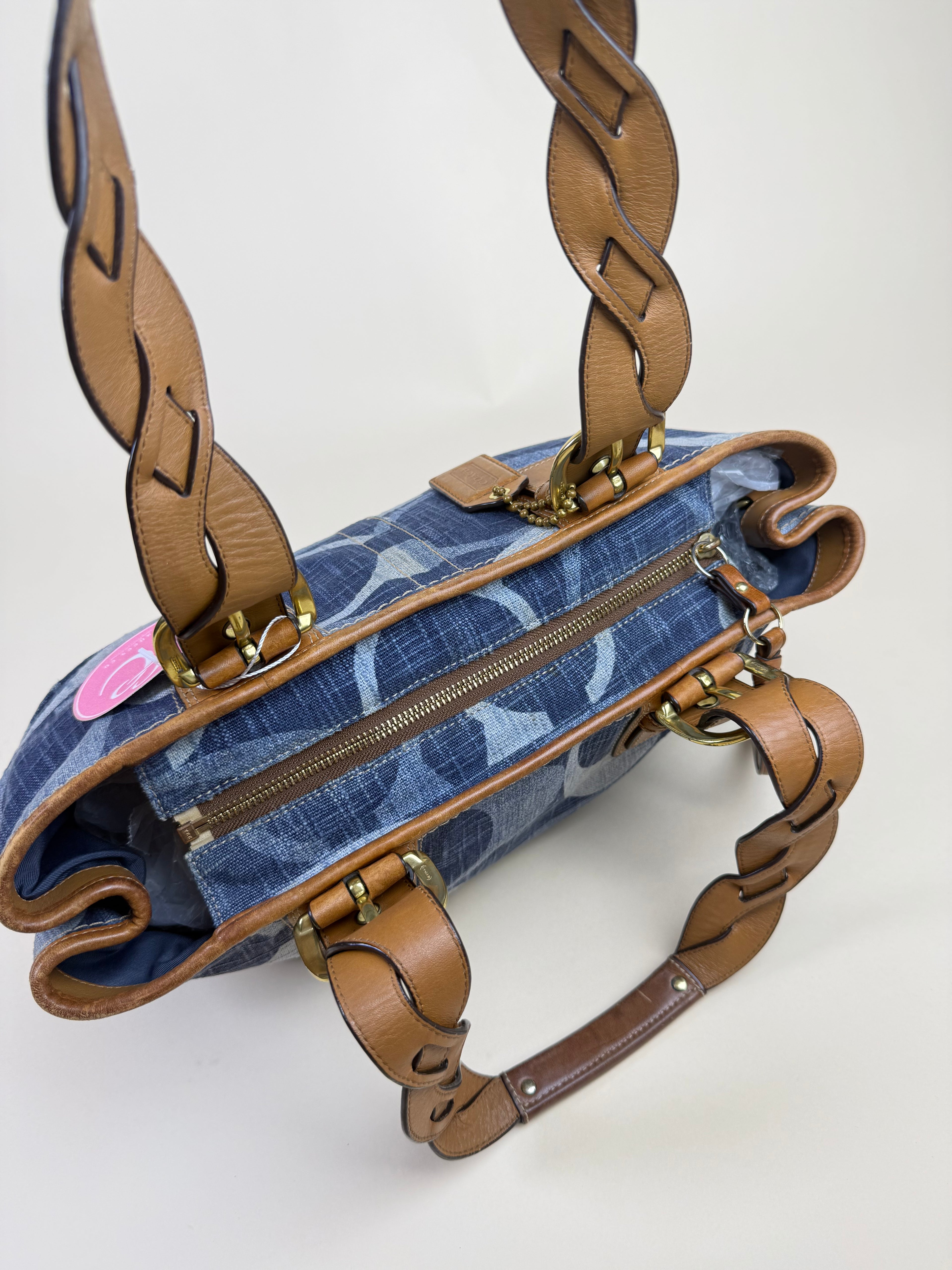 Coach Signature Denim Zip Tote - Blue/Brown
