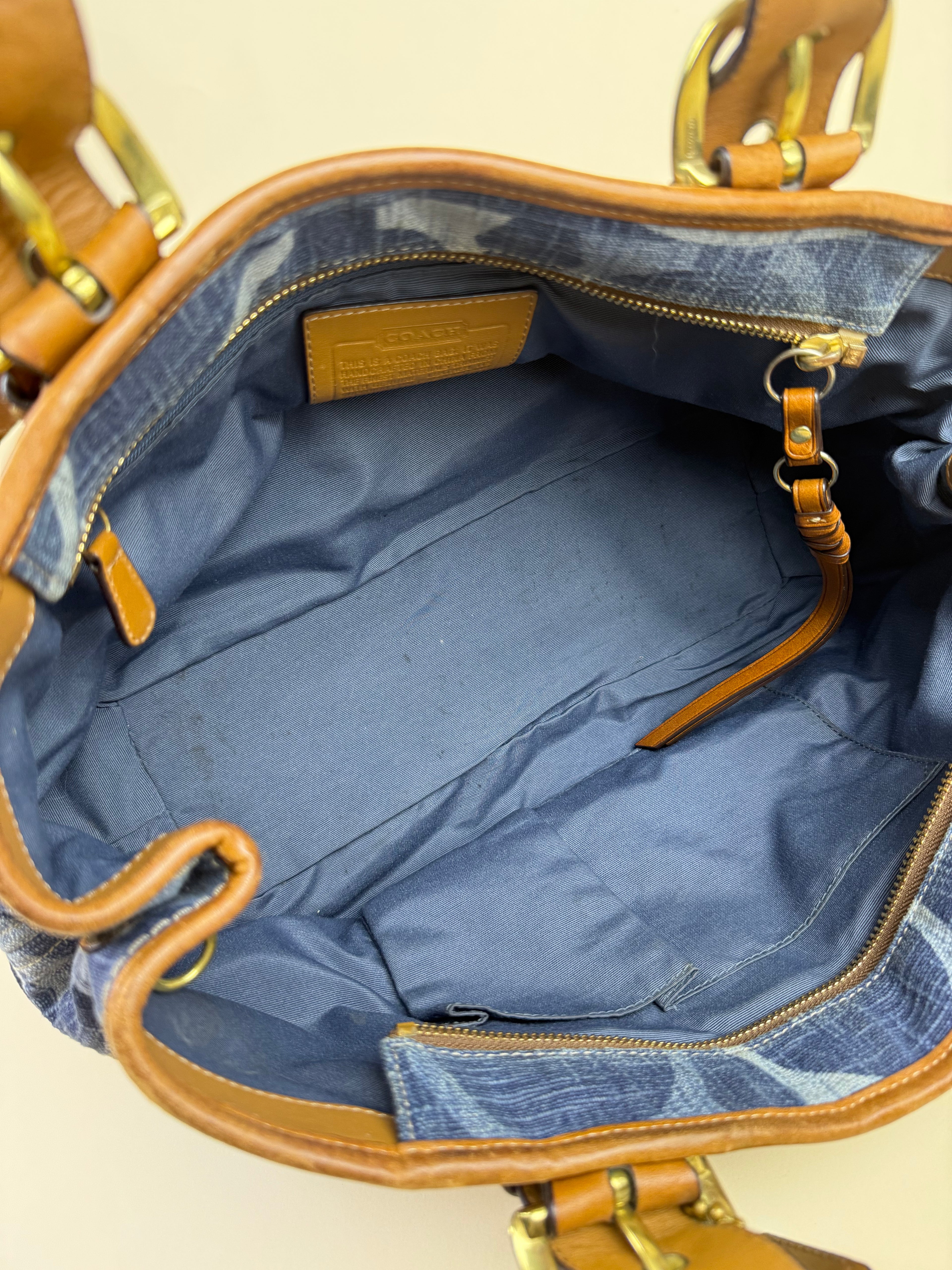 Coach Signature Denim Zip Tote - Blue/Brown