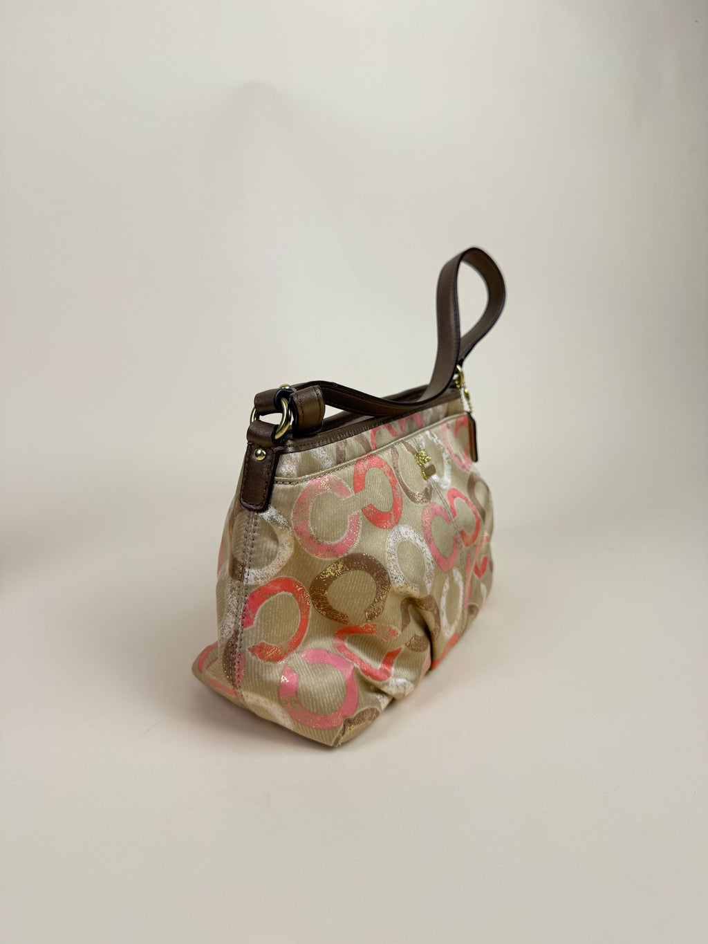 Coach Madison Op Art Hobo Baguette Shoulder Bag - Khaki/Pink