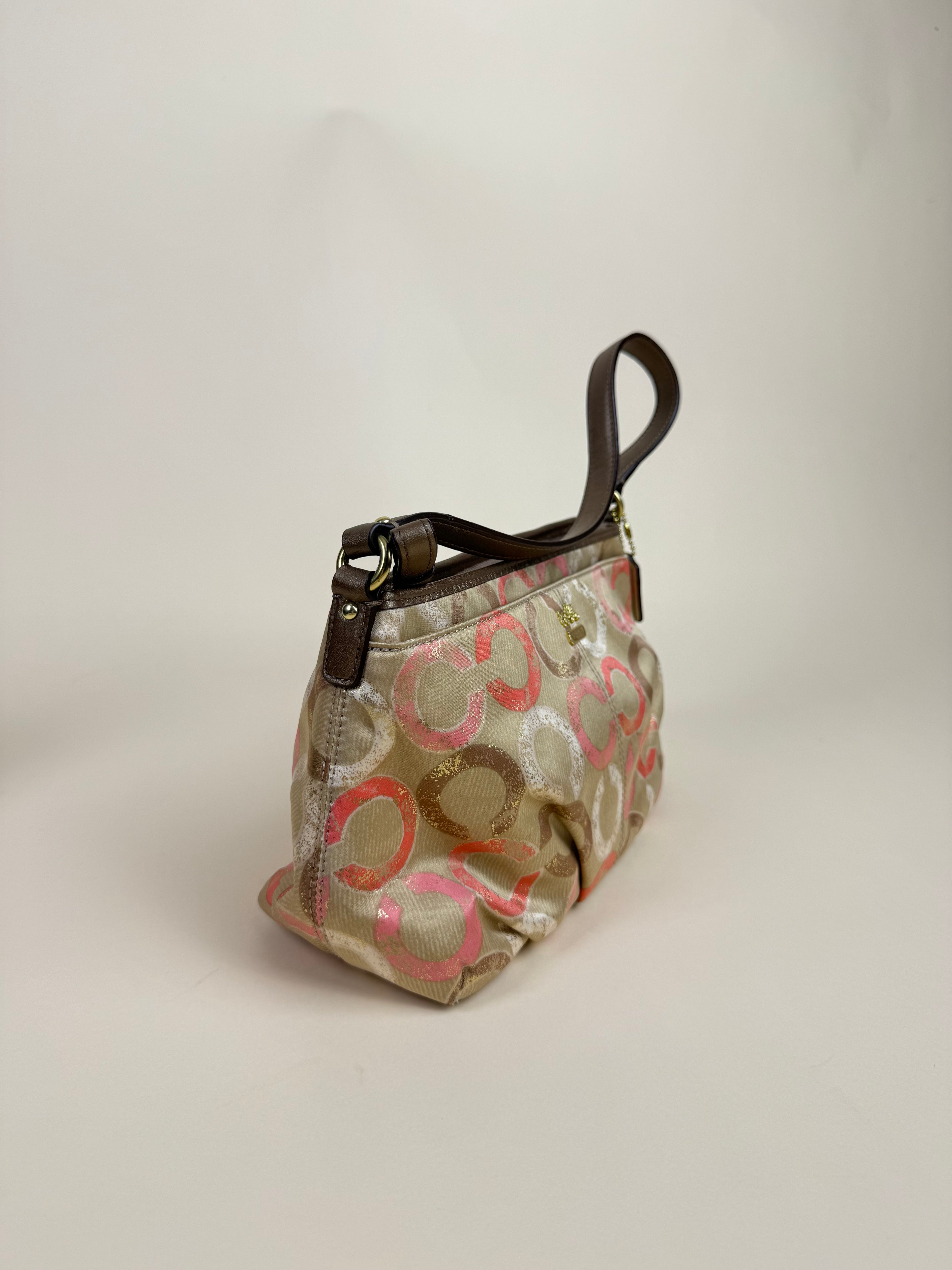Coach Madison Op Art Hobo Baguette Shoulder Bag - Khaki/Pink