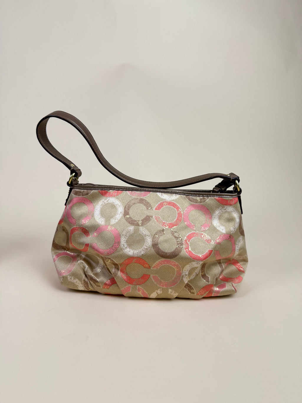 Coach Madison Op Art Hobo Baguette Shoulder Bag - Khaki/Pink