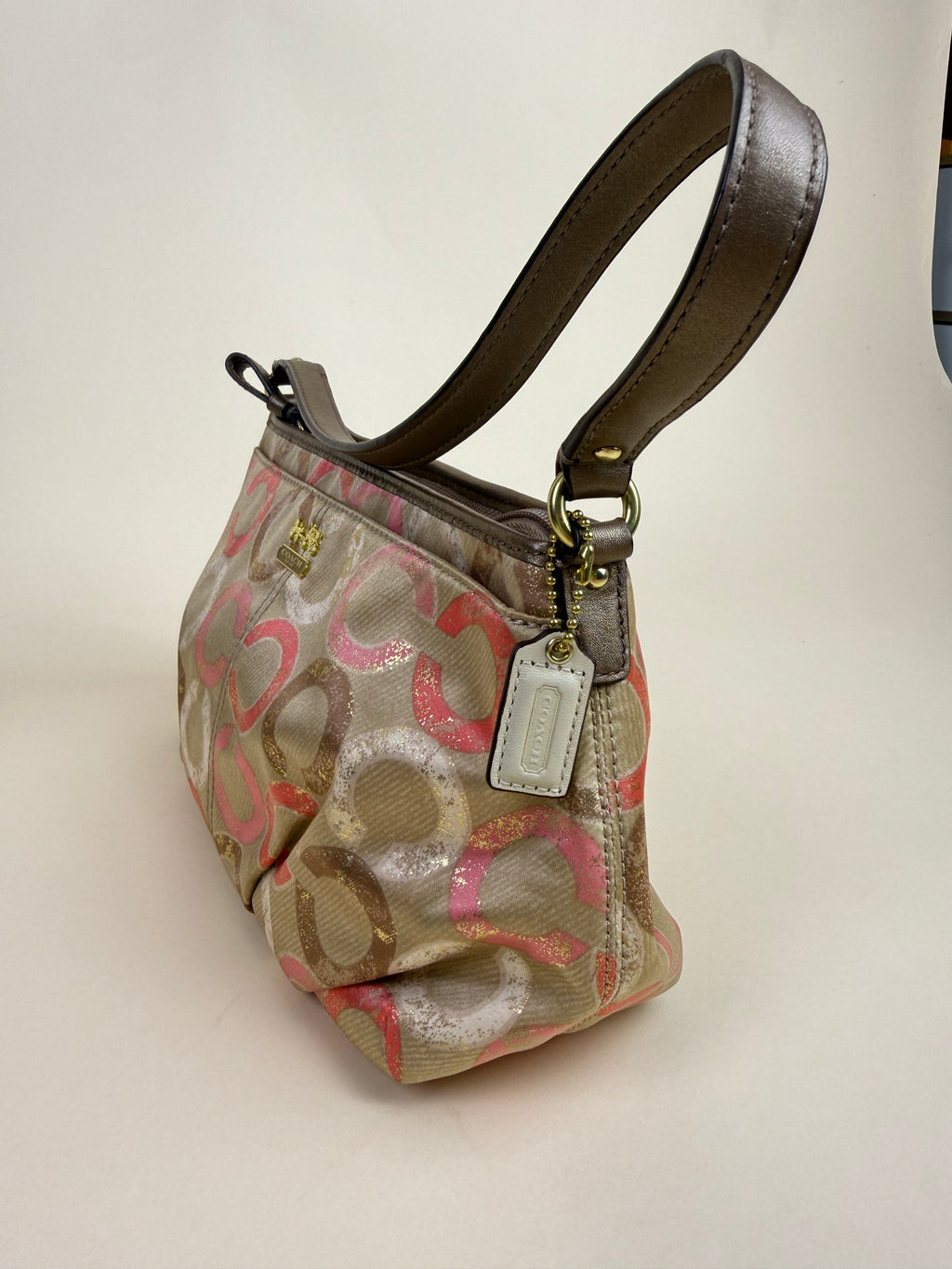 Coach Madison Op Art Hobo Baguette Shoulder Bag - Khaki/Pink