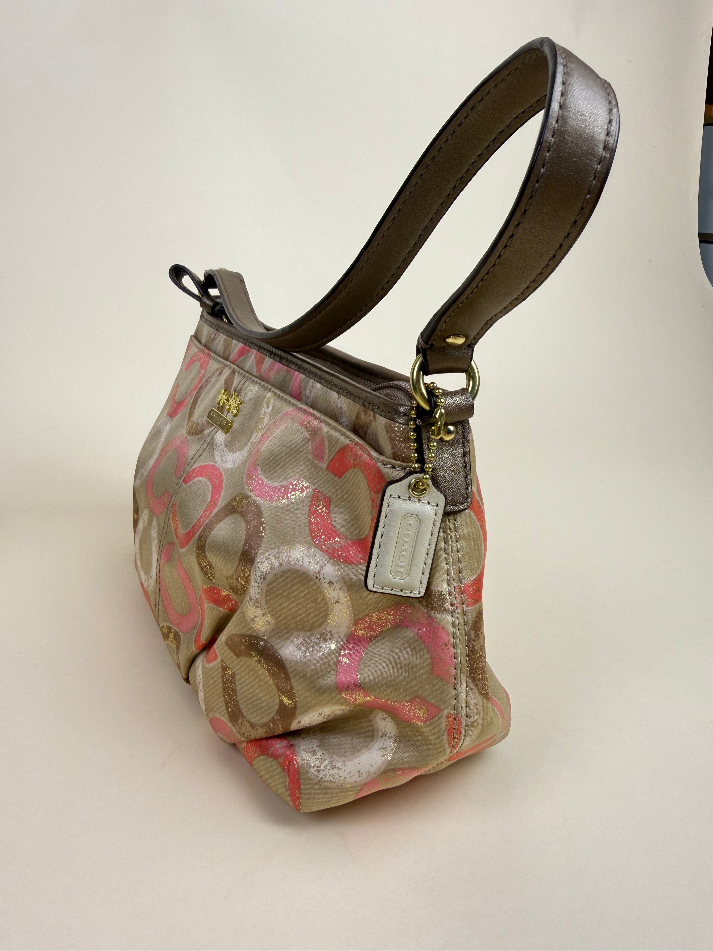 Coach Madison Op Art Hobo Baguette Shoulder Bag - Khaki/Pink