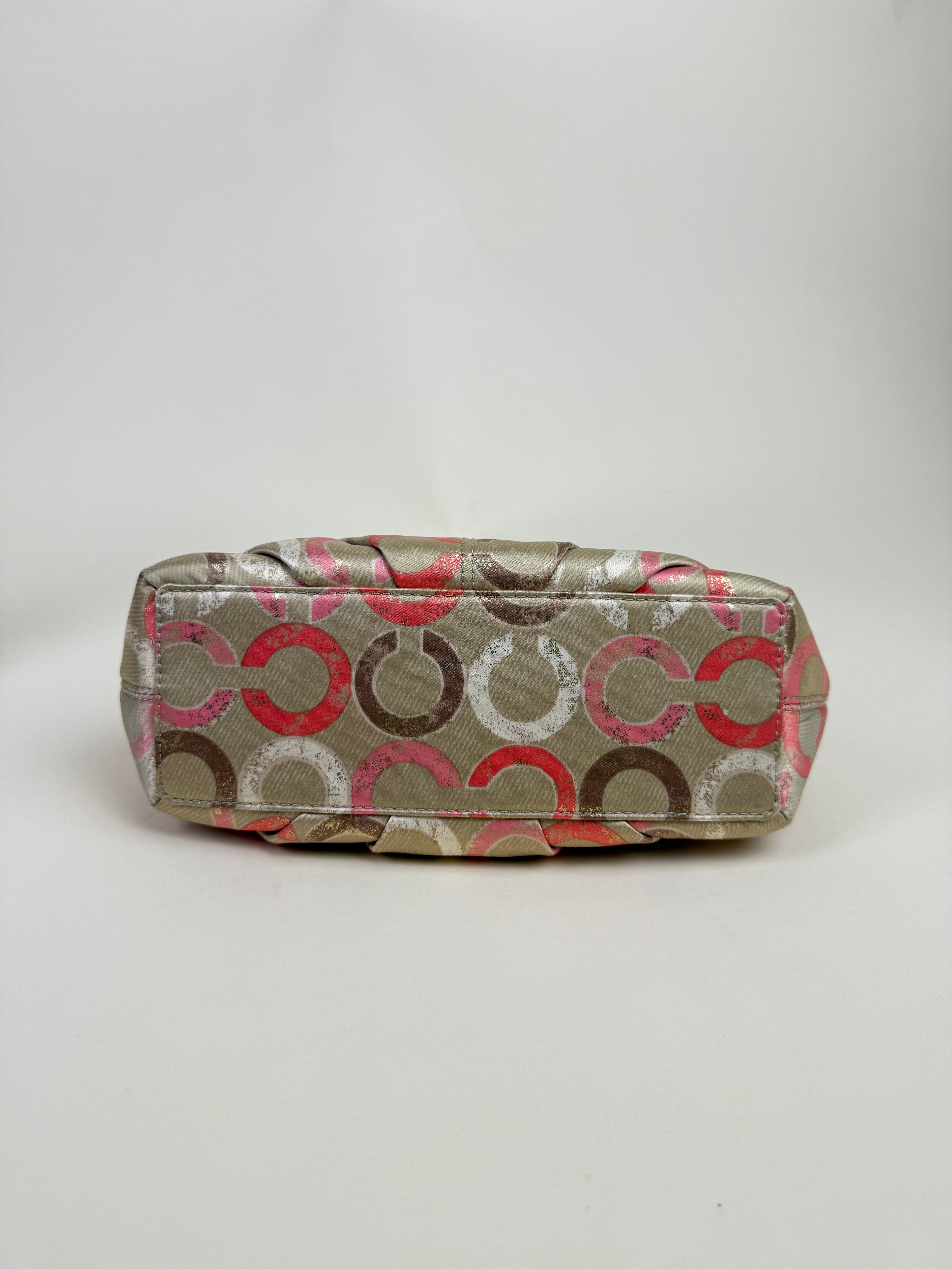 Coach Madison Op Art Hobo Baguette Shoulder Bag - Khaki/Pink