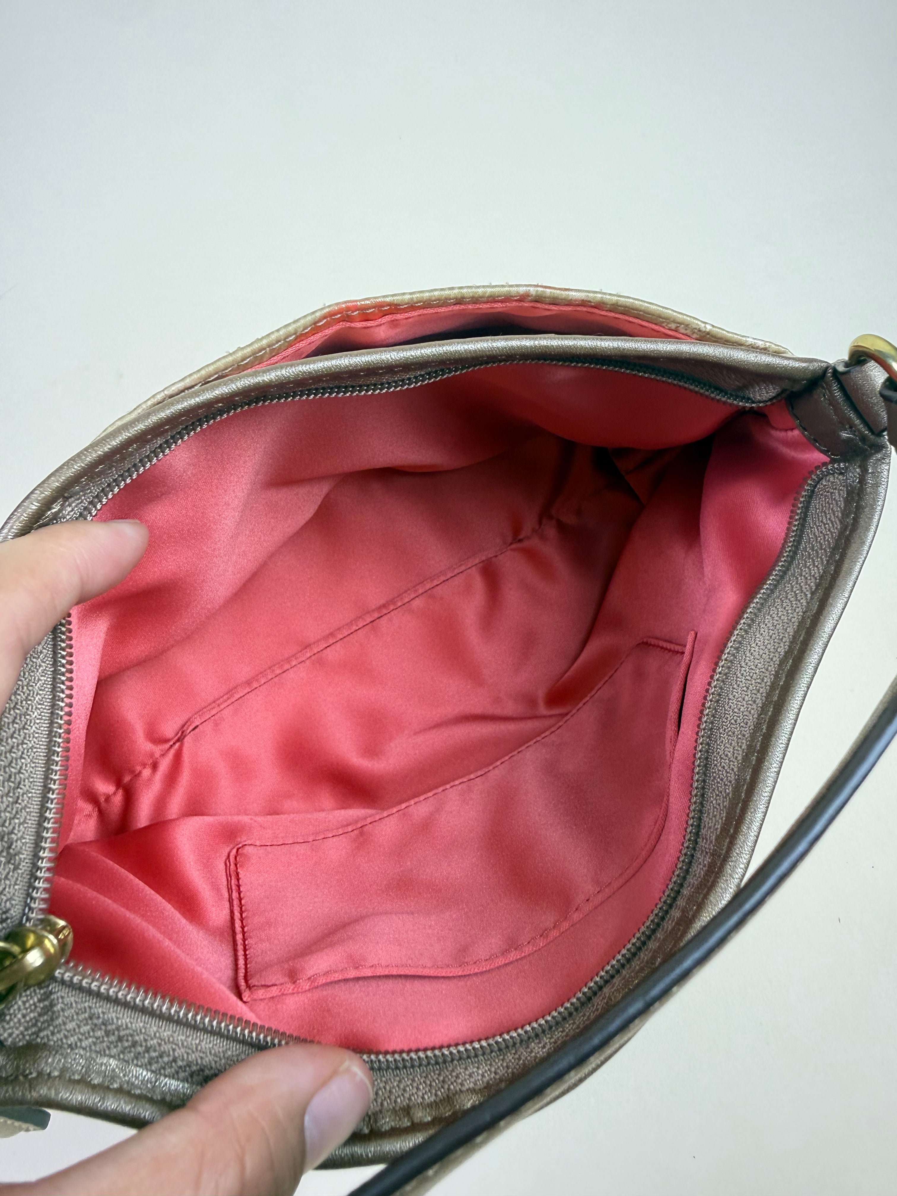 Coach Madison Op Art Hobo Baguette Shoulder Bag - Khaki/Pink