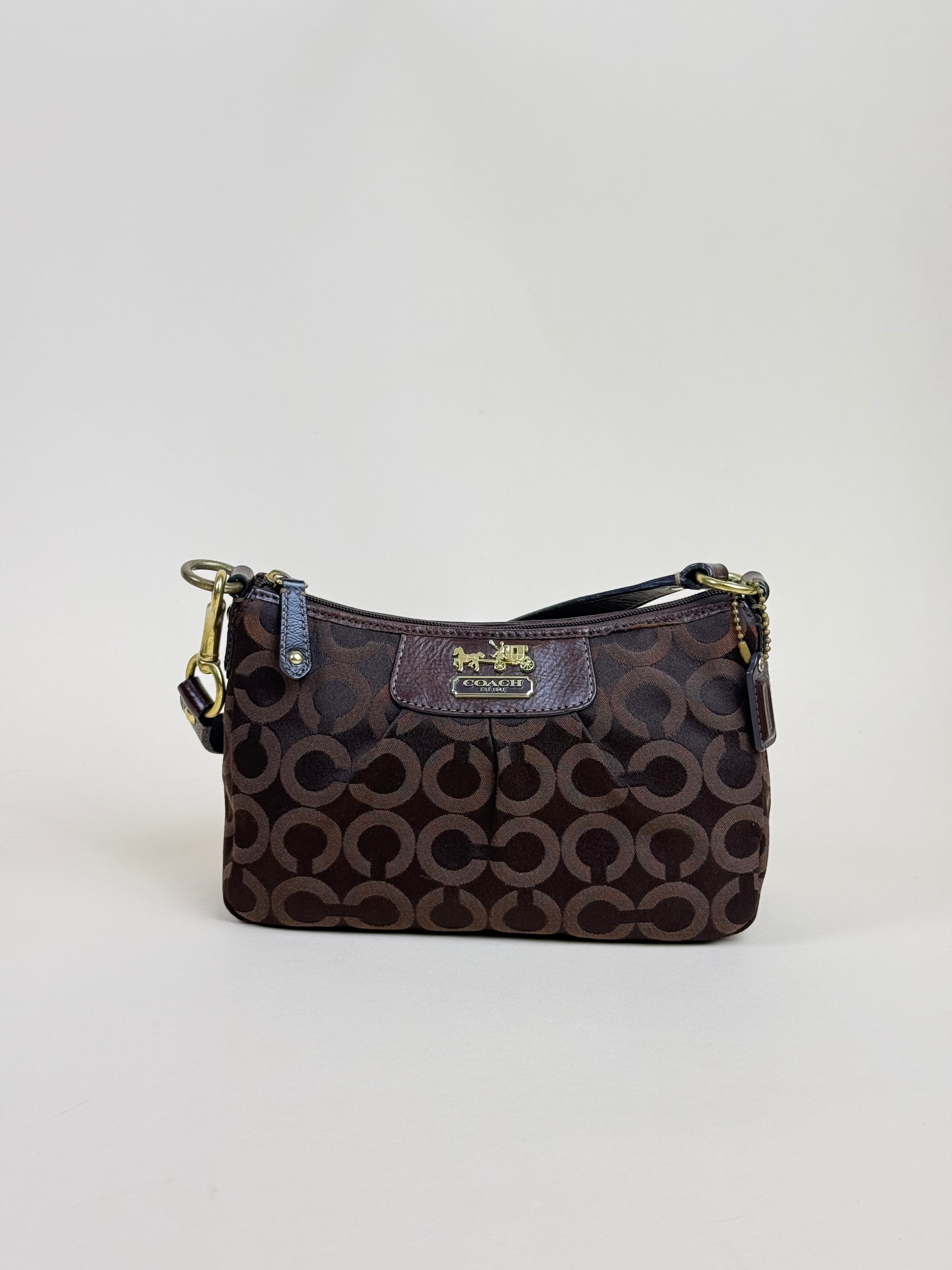 Coach Madison OP Art Top Handle Pouch - Brown