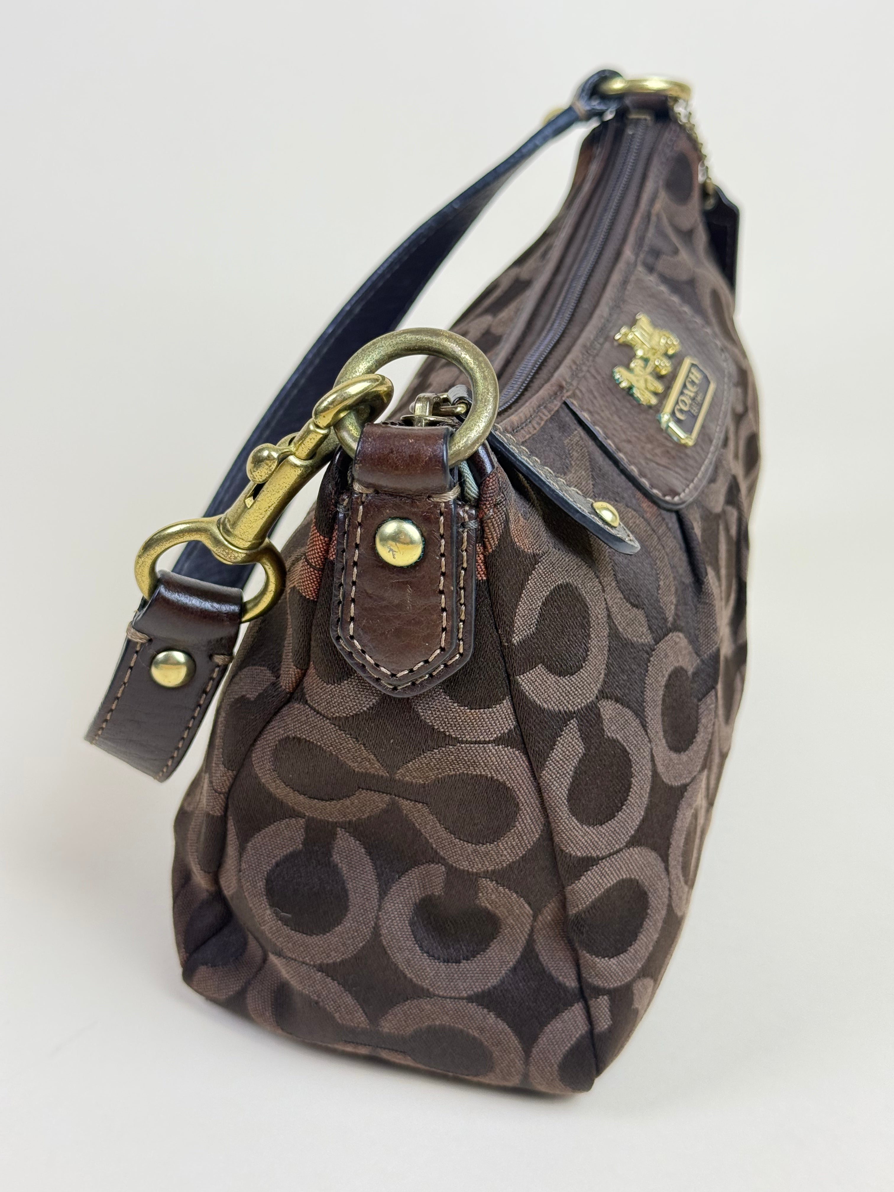 Coach Madison OP Art Top Handle Pouch - Brown