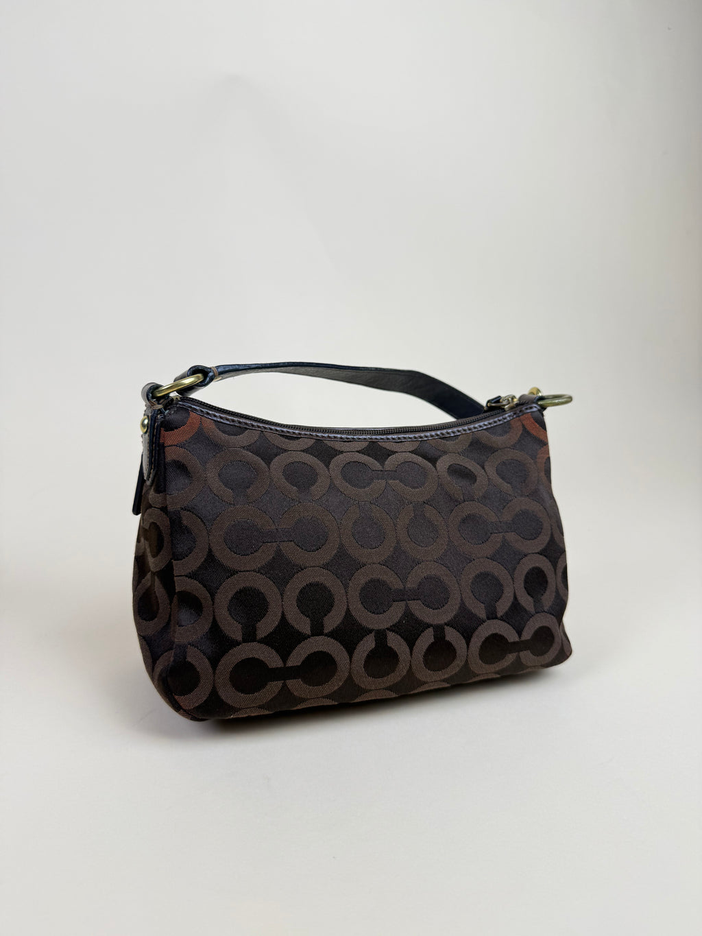 Coach Madison OP Art Top Handle Pouch - Brown