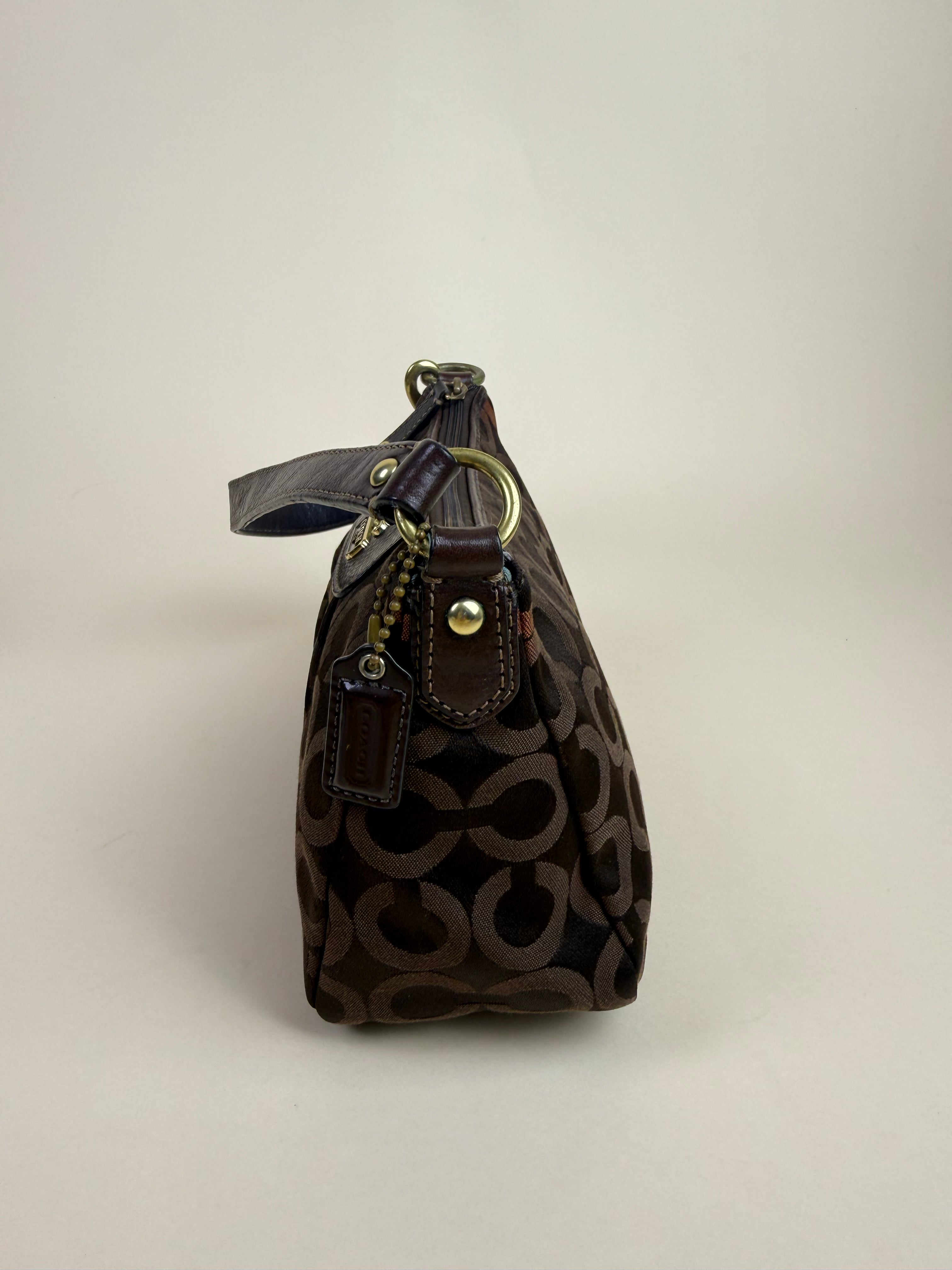 Coach Madison OP Art Top Handle Pouch - Brown