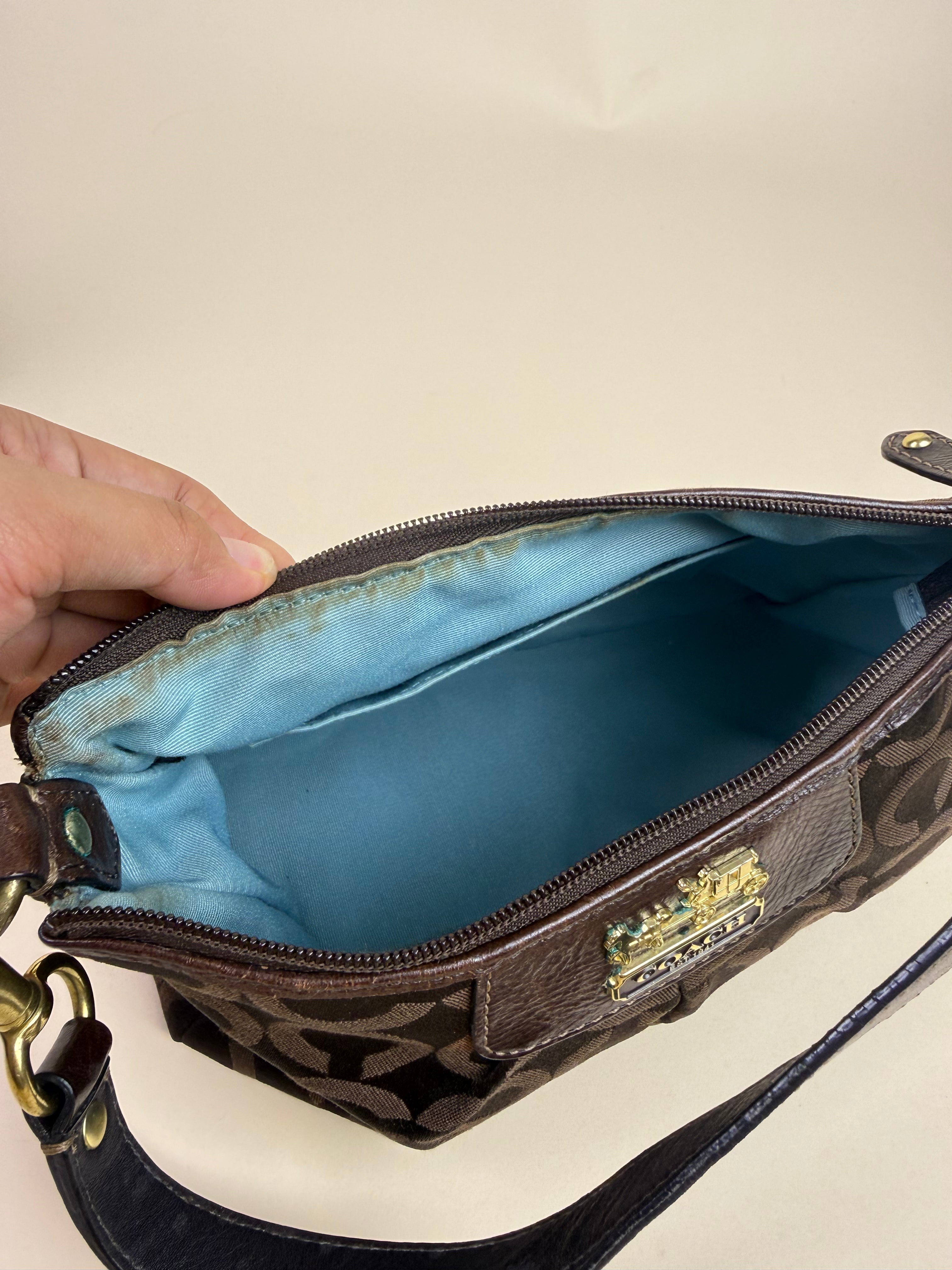 Coach Madison OP Art Top Handle Pouch - Brown