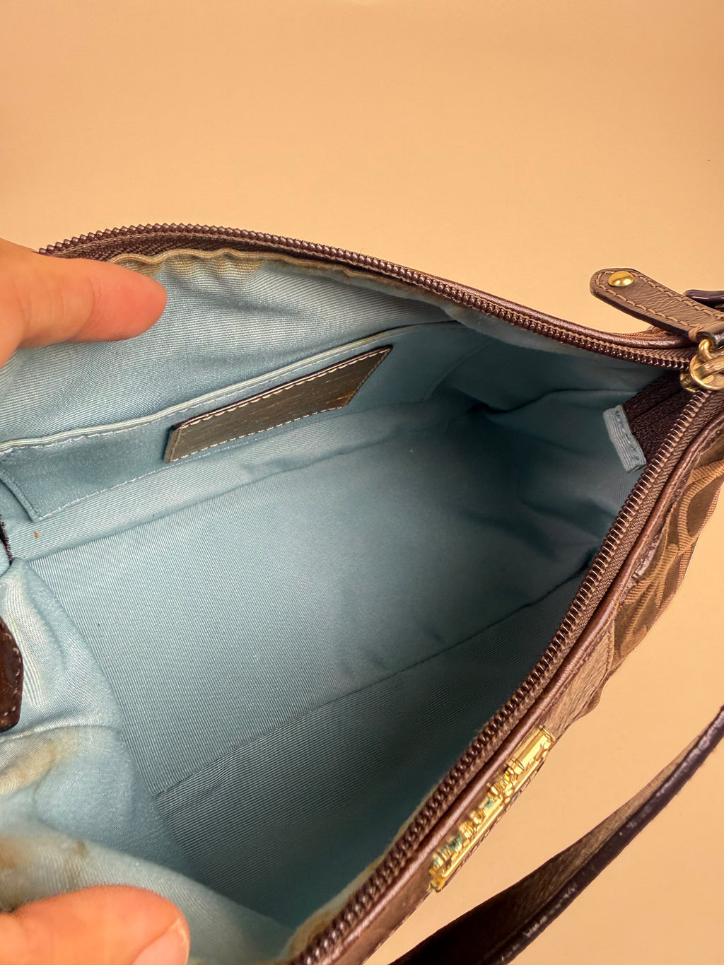 Coach Madison OP Art Top Handle Pouch - Brown
