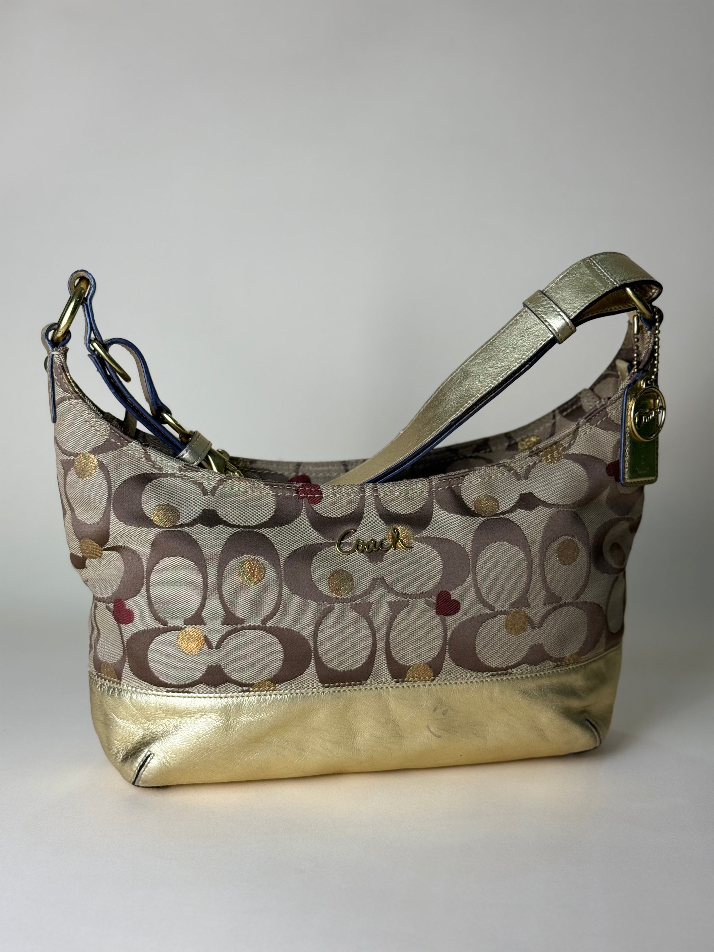 Coach Hearts Hobo in Gold Tone and Hardware 2WAY