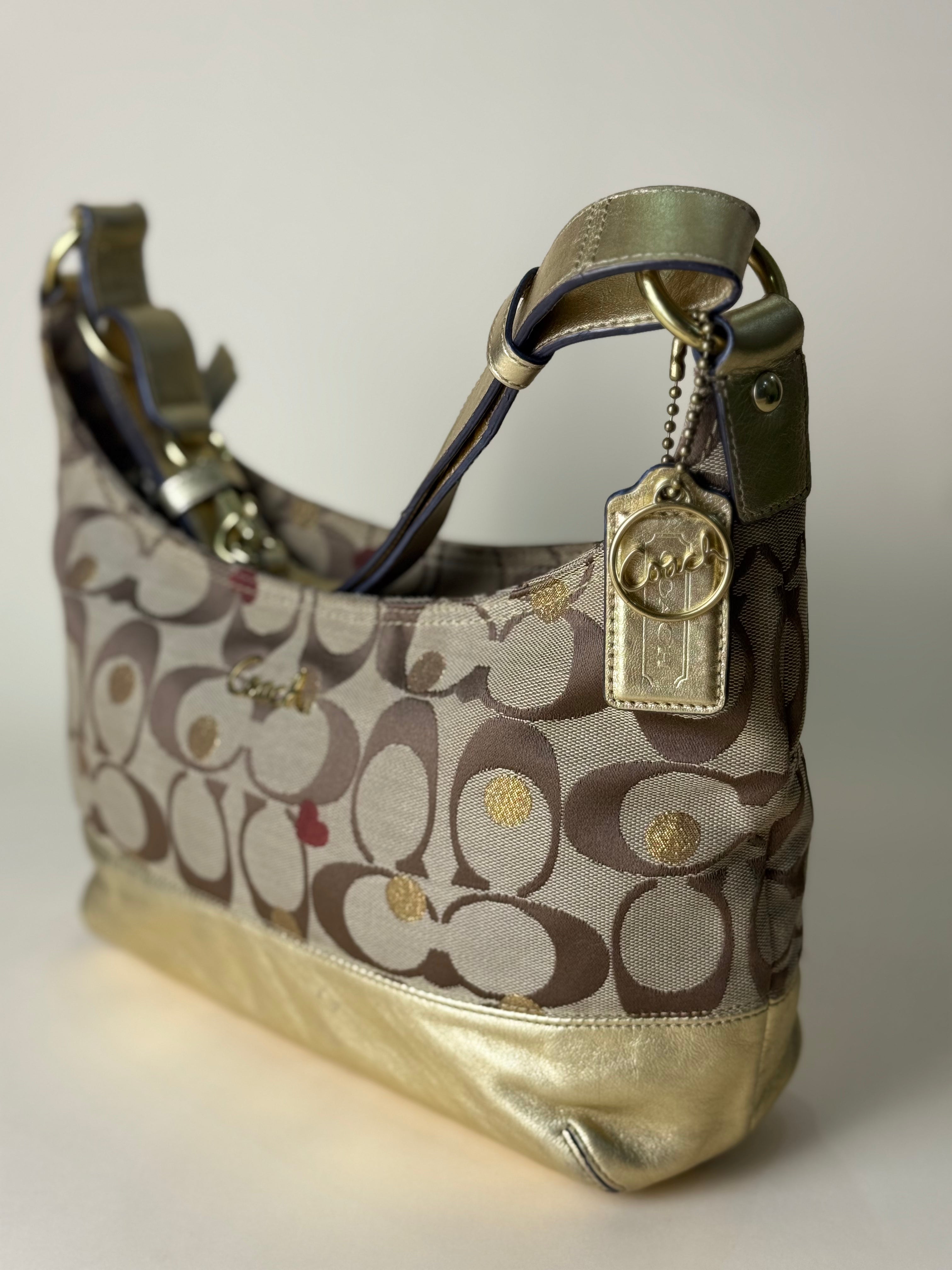 Coach Hearts Hobo in Gold Tone and Hardware 2WAY