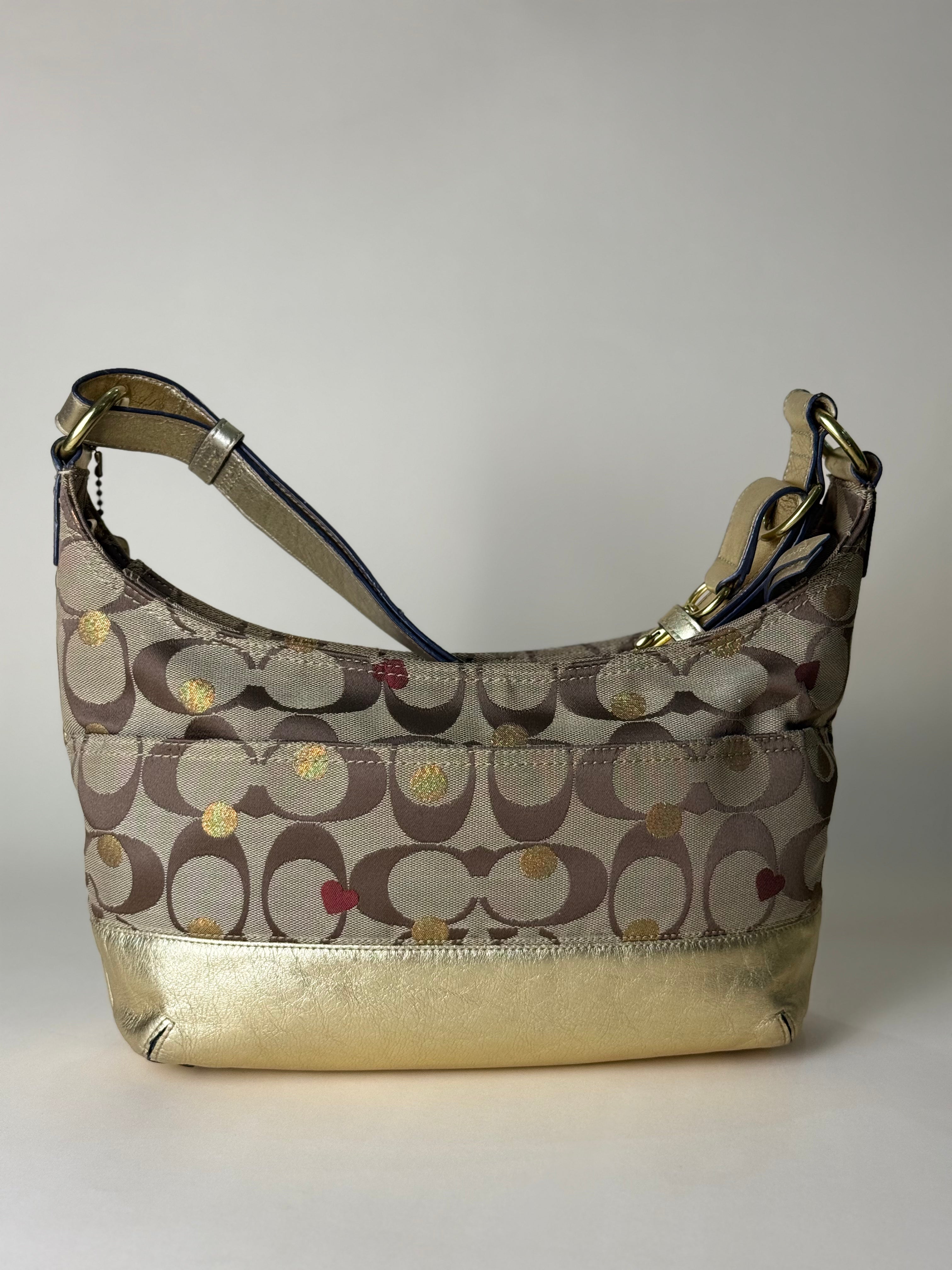 Coach Hearts Hobo in Gold Tone and Hardware 2WAY