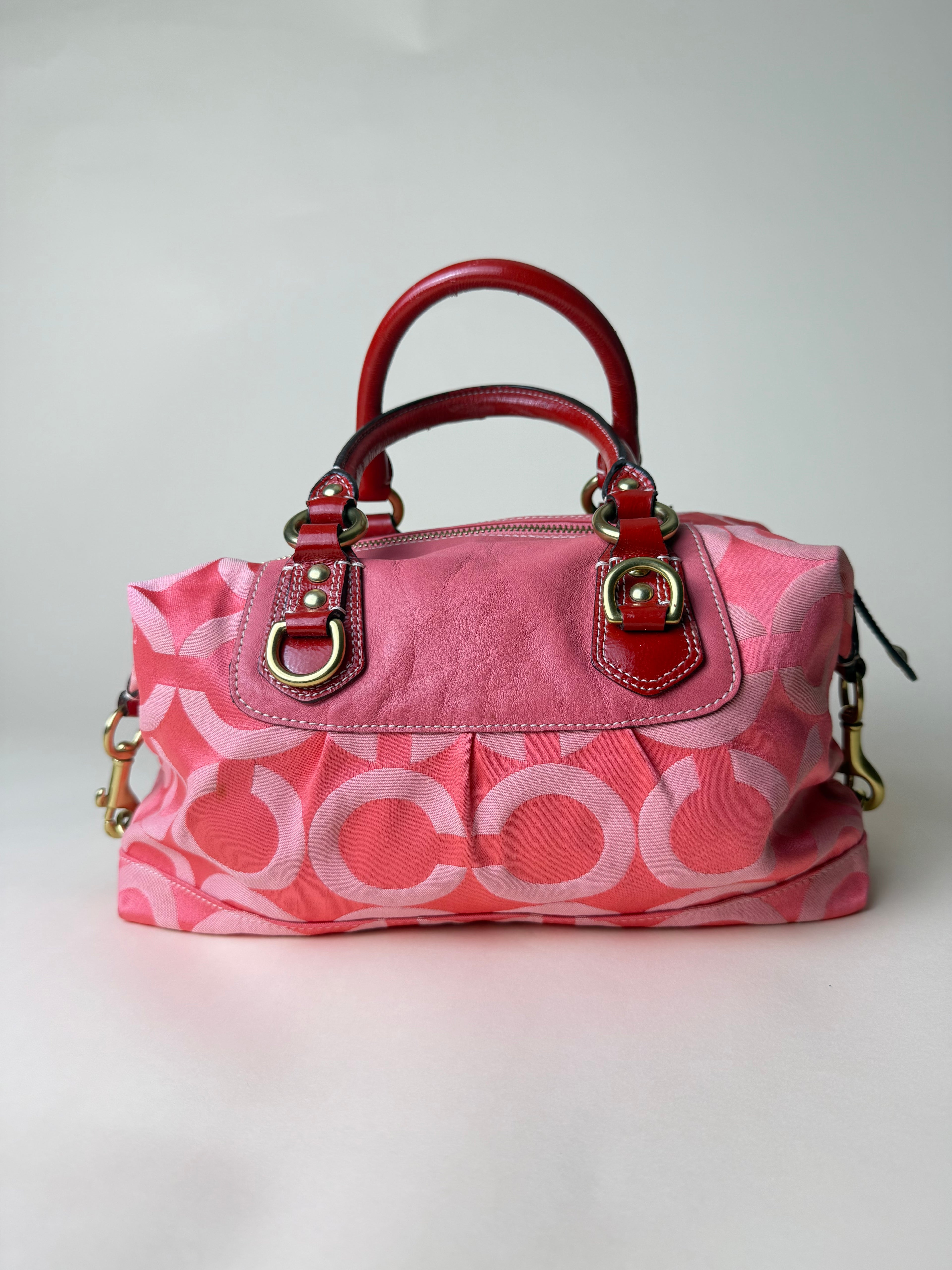 Coach Madison Sabrina Op Art Sateen Convertible Satchel - Barbie Pink