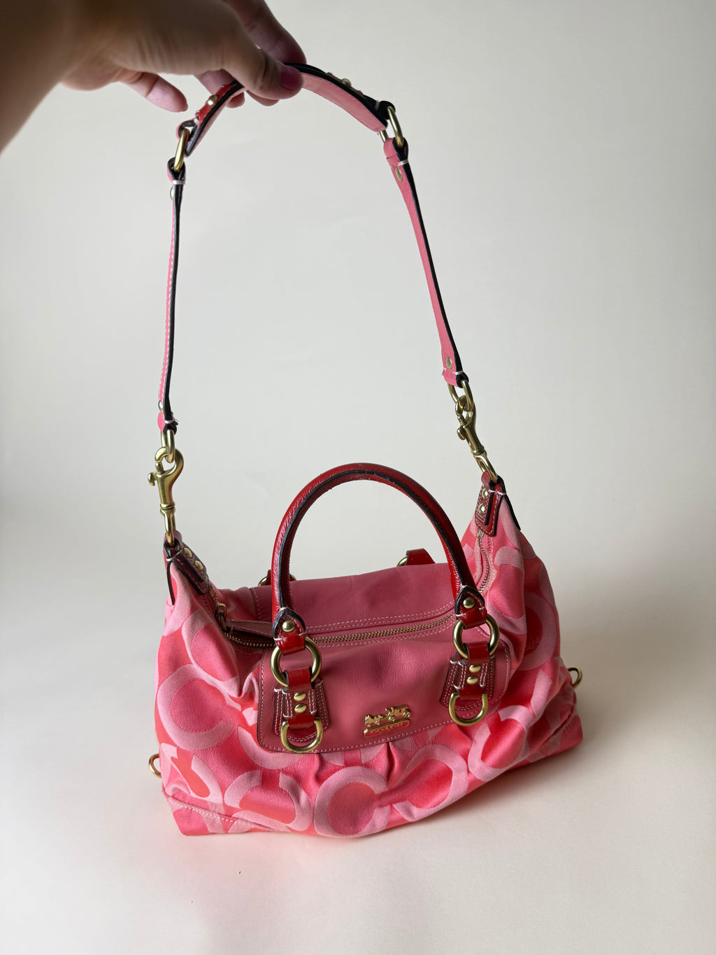 Coach Madison Sabrina Op Art Sateen Convertible Satchel - Barbie Pink