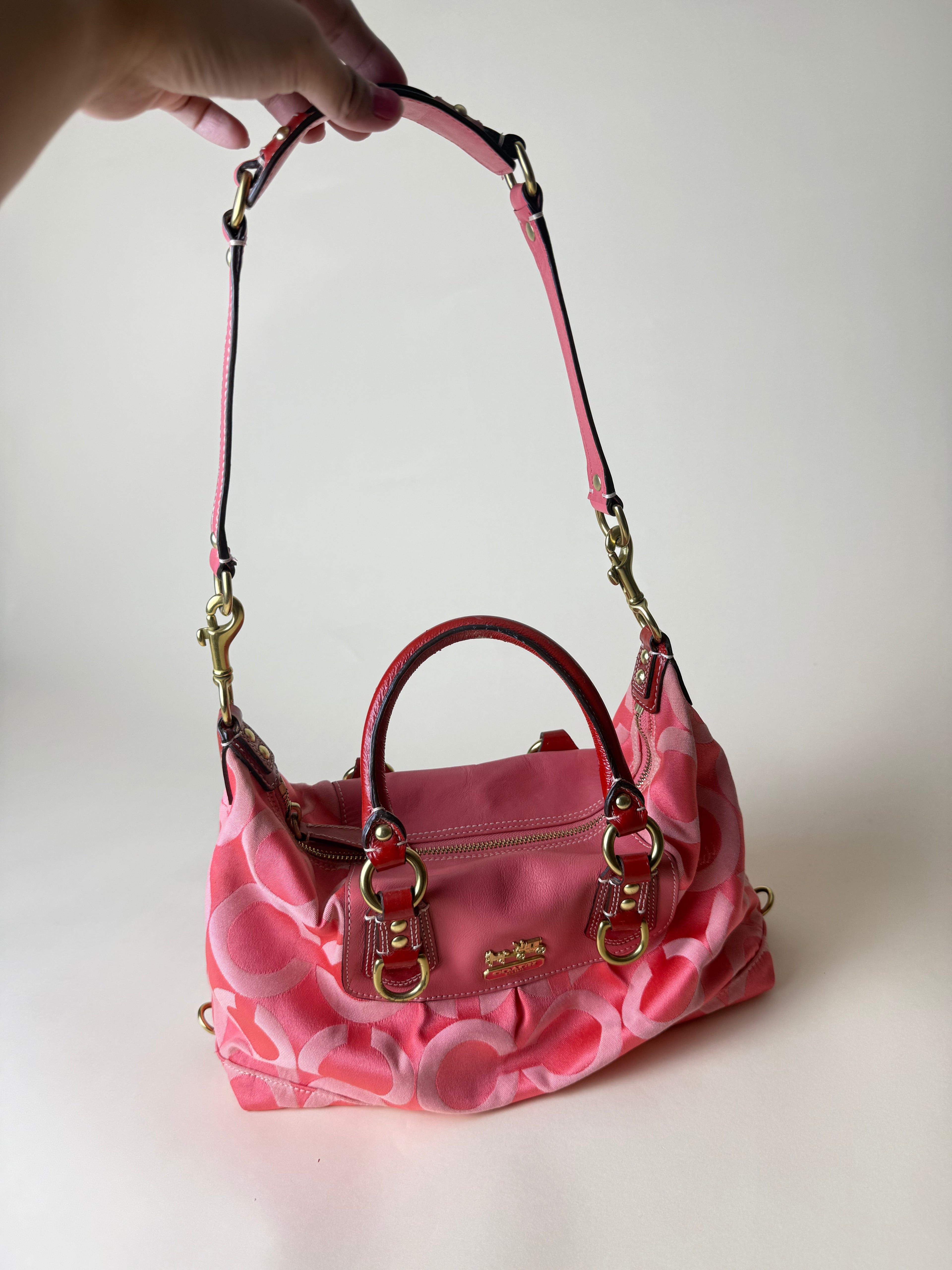 Coach Madison Sabrina Op Art Sateen Convertible Satchel - Barbie Pink