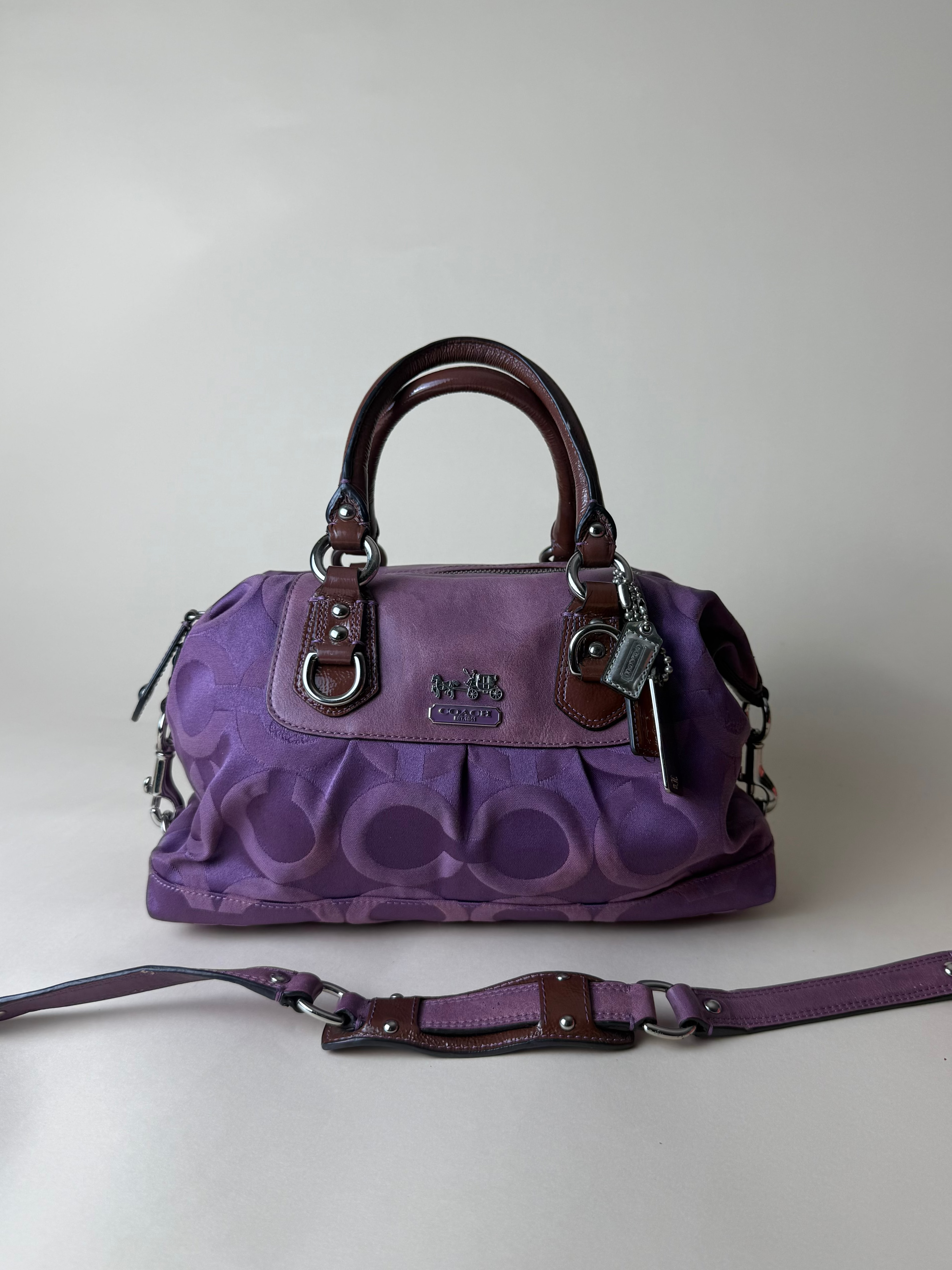 Coach Madison Sabrina Op Art Sateen Convertible Satchel - Plum